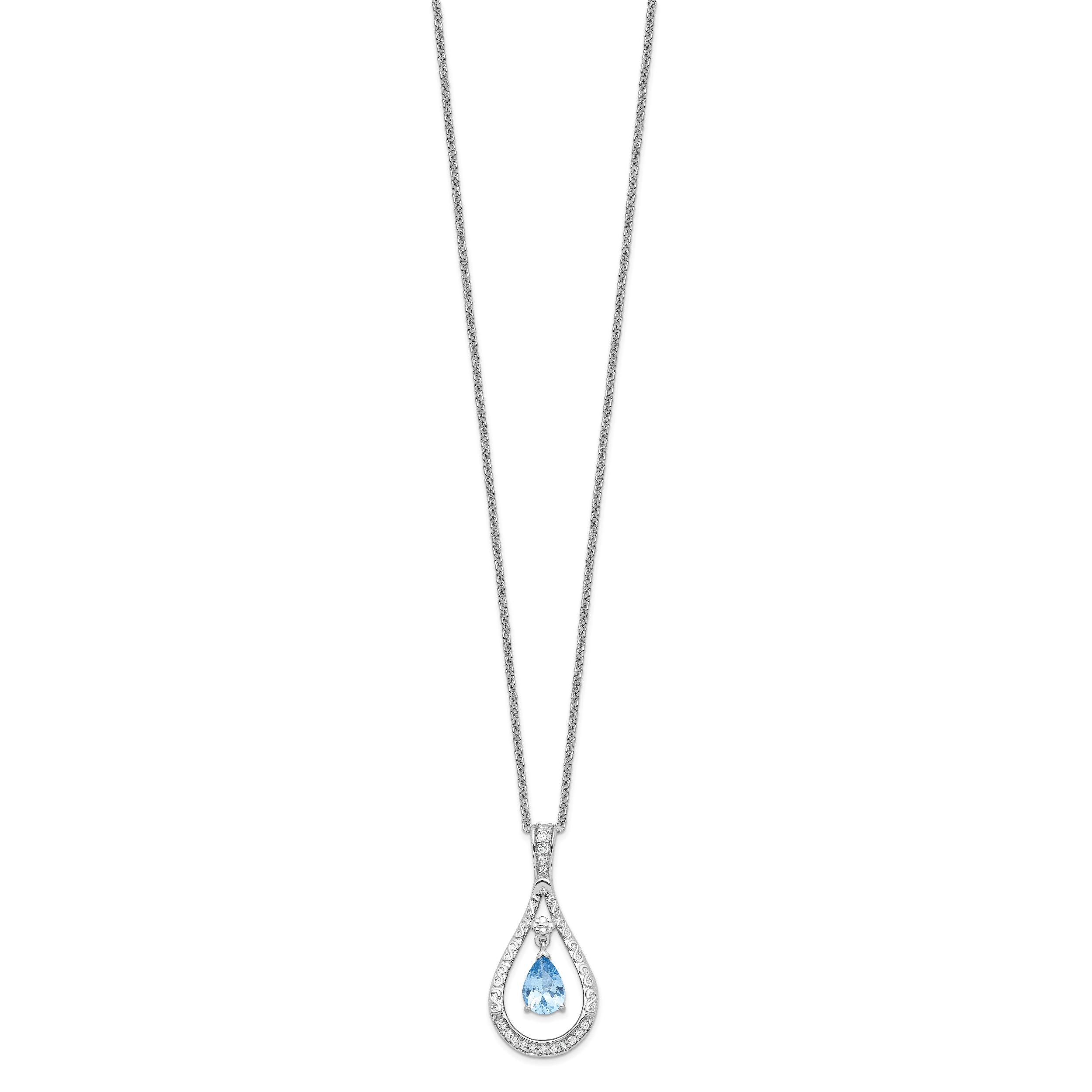 Sentimental Expressions Sterling Silver Rhodium-plated Mar. CZ Stone Never Forget Tear 18in Birthstone Necklace Secondary image