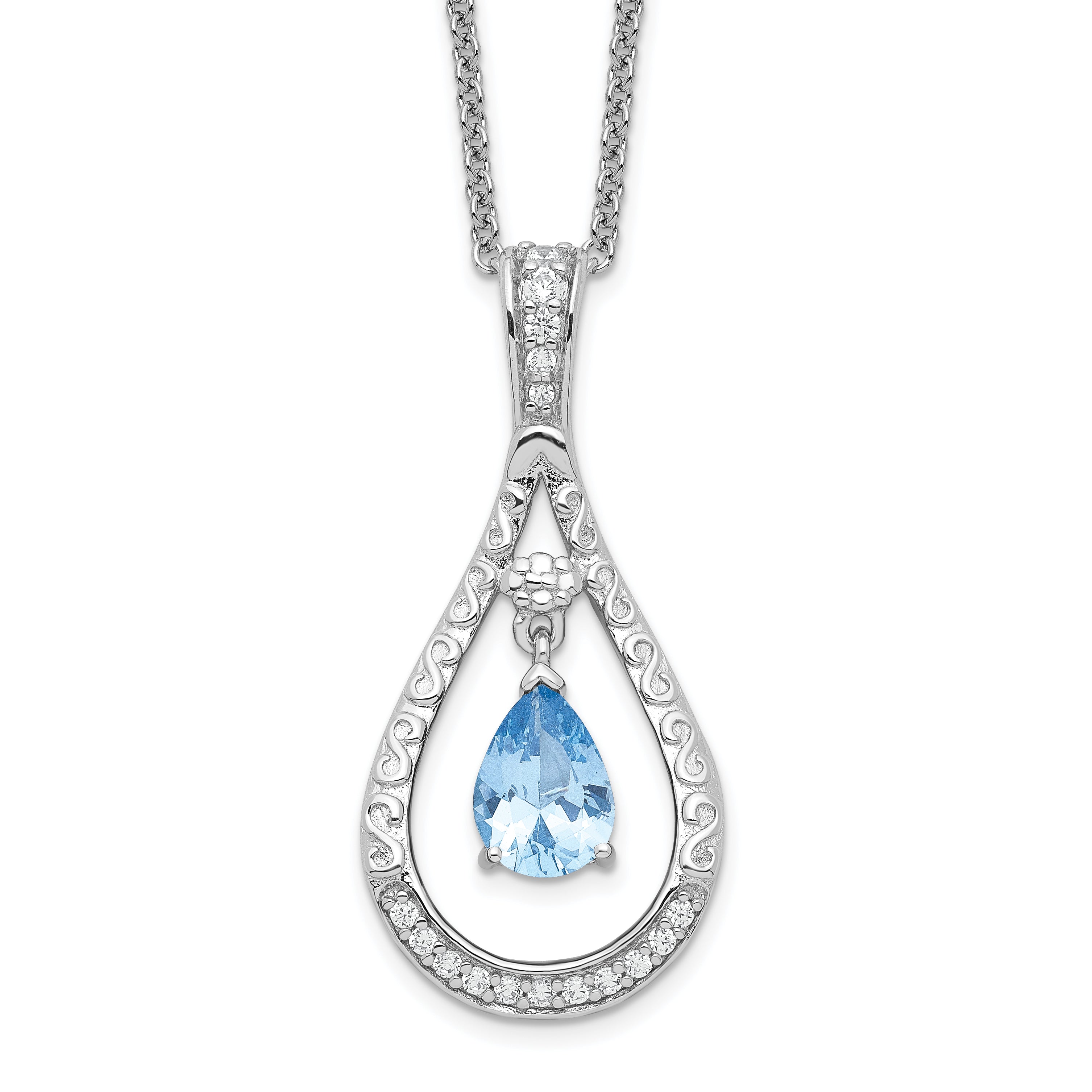 Sentimental Expressions Sterling Silver Rhodium-plated Mar. CZ Stone Never Forget Tear 18in Birthstone Necklace Main image
