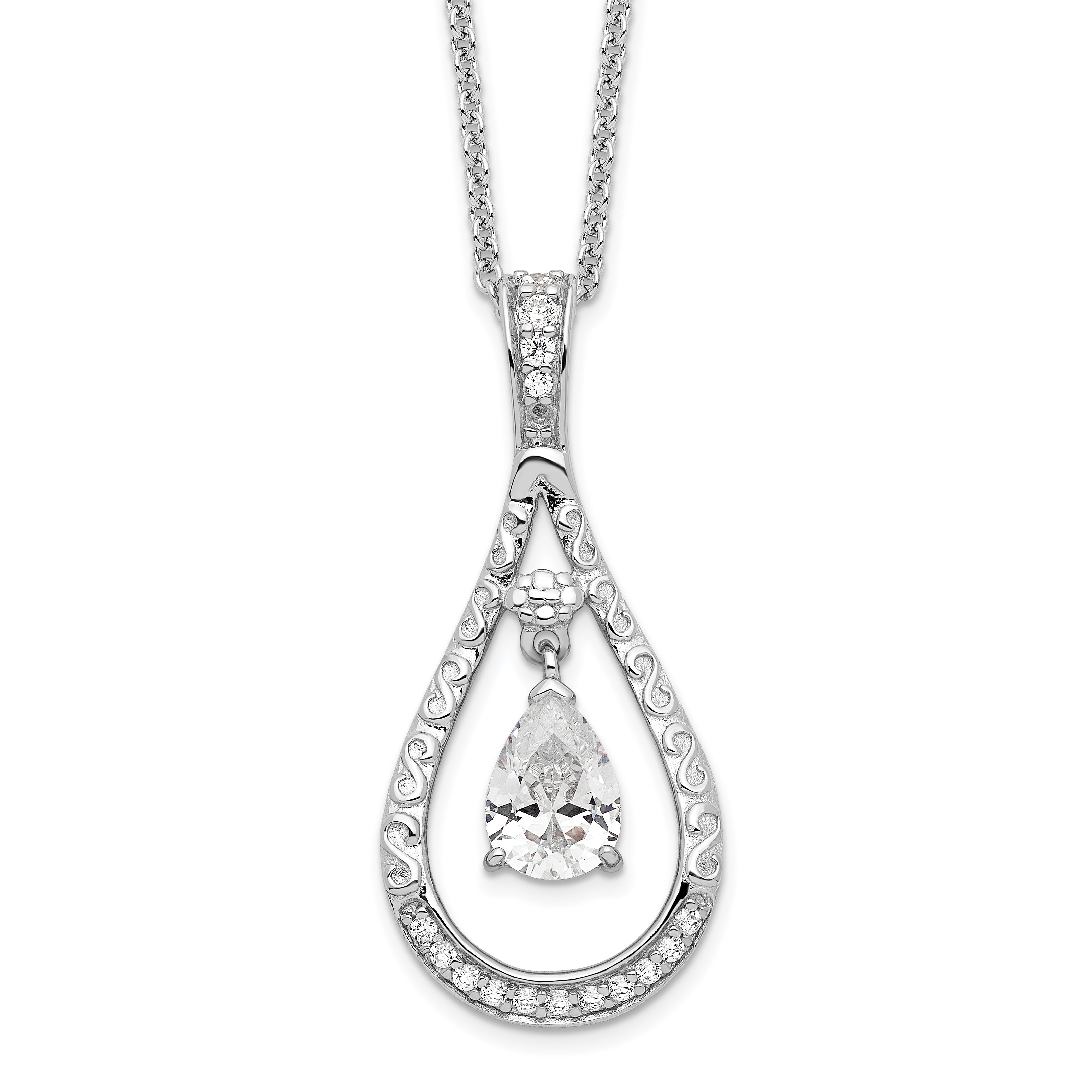 Sentimental Expressions Sterling Silver Rhodium-plated April CZ Stone Never Forget Tear 18in Birthstone Necklace Main image