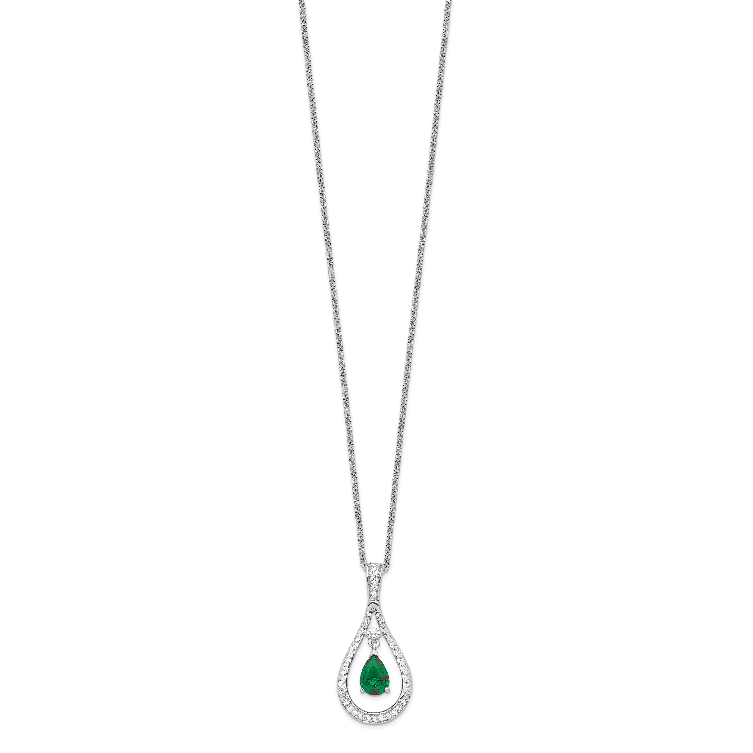 Sentimental Expressions Sterling Silver Rhodium-plated May CZ Stone Never Forget Tear 18in Birthstone Necklace