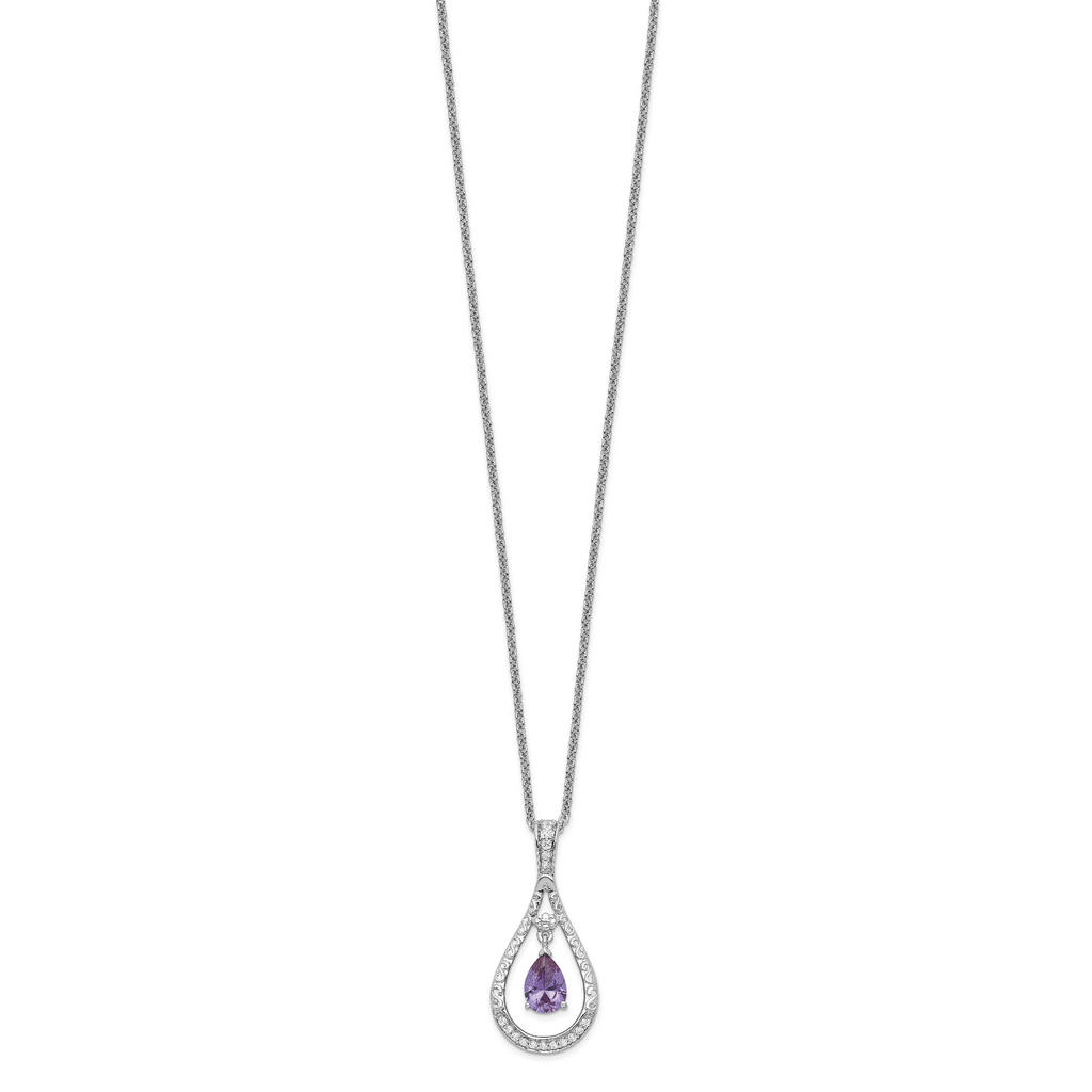 Sentimental Expressions Sterling Silver Rhodium-plated June CZ Stone Never Forget Tear 18in Birthstone Necklace