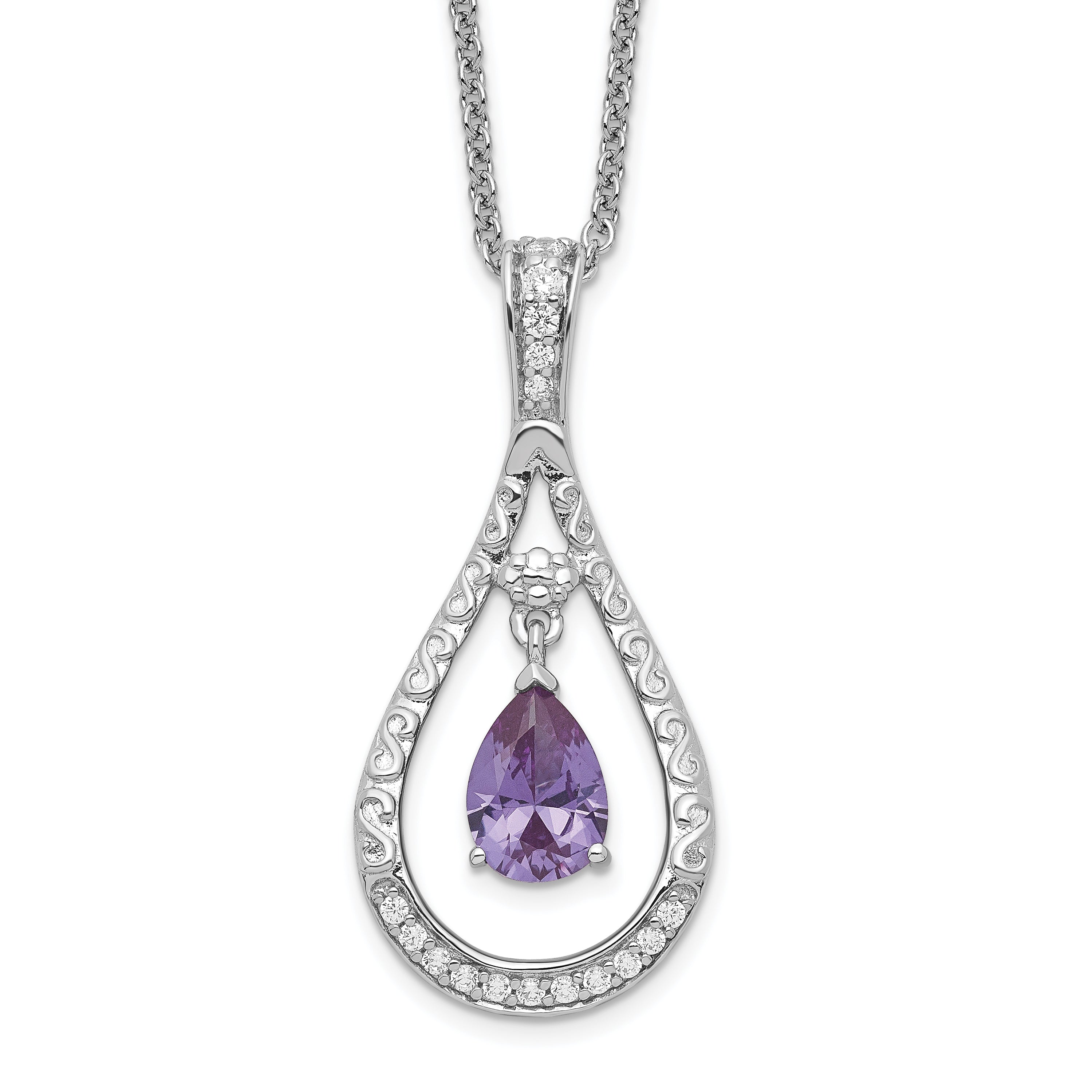 Sentimental Expressions Sterling Silver Rhodium-plated June CZ Stone Never Forget Tear 18in Birthstone Necklace Main image