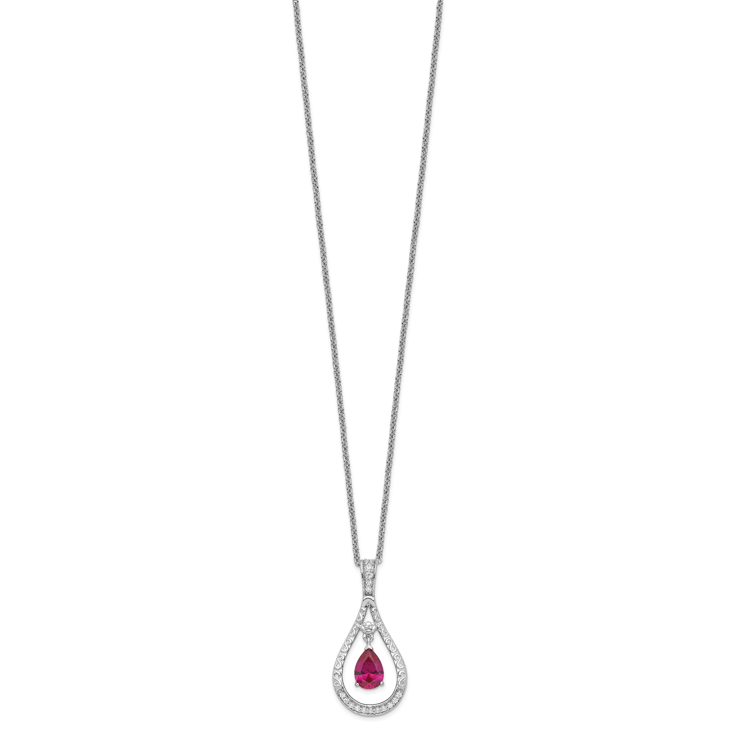 Sentimental Expressions Sterling Silver Rhodium-plated July CZ Stone Never Forget Tear 18in Birthstone Necklace Secondary image
