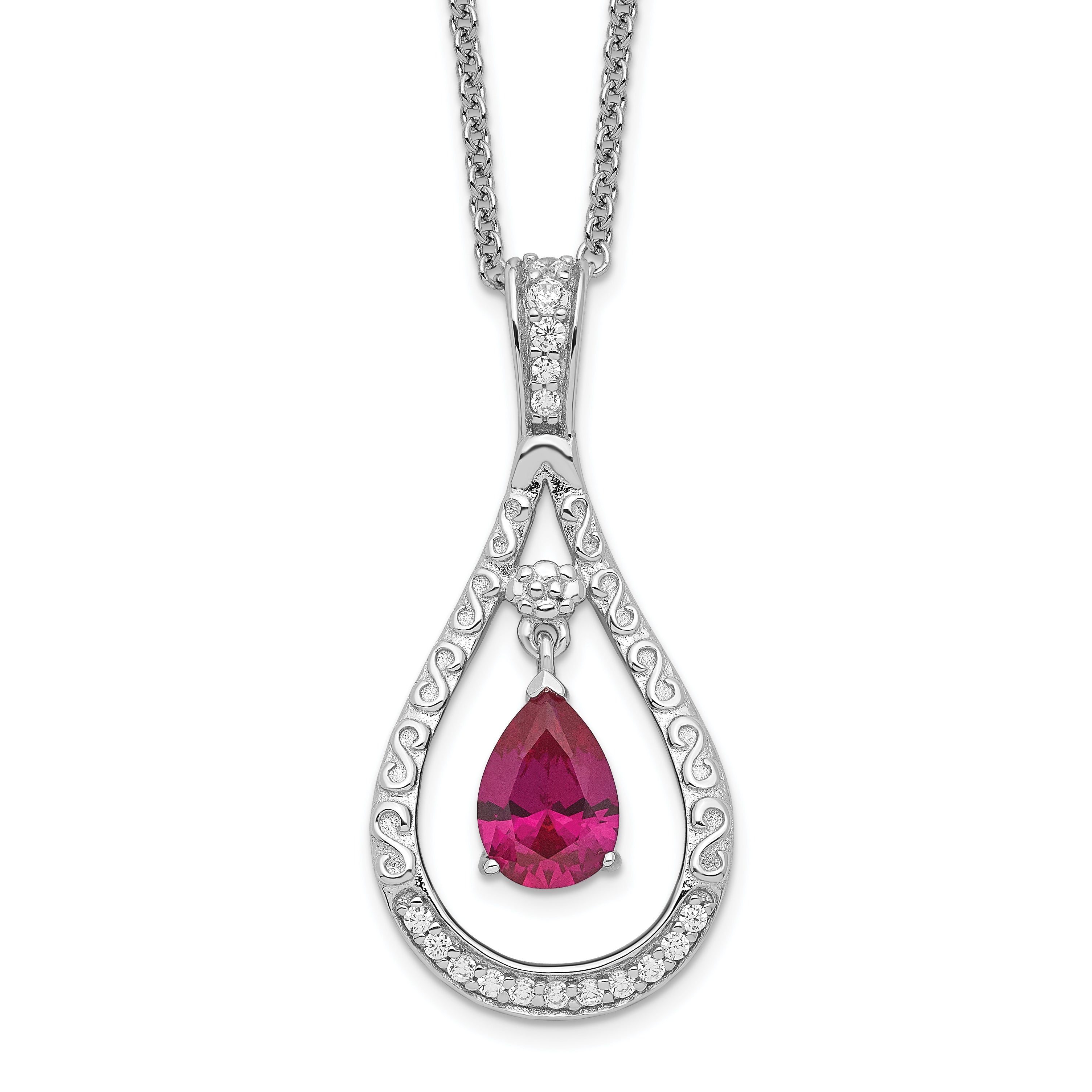 Sentimental Expressions Sterling Silver Rhodium-plated July CZ Stone Never Forget Tear 18in Birthstone Necklace Main image