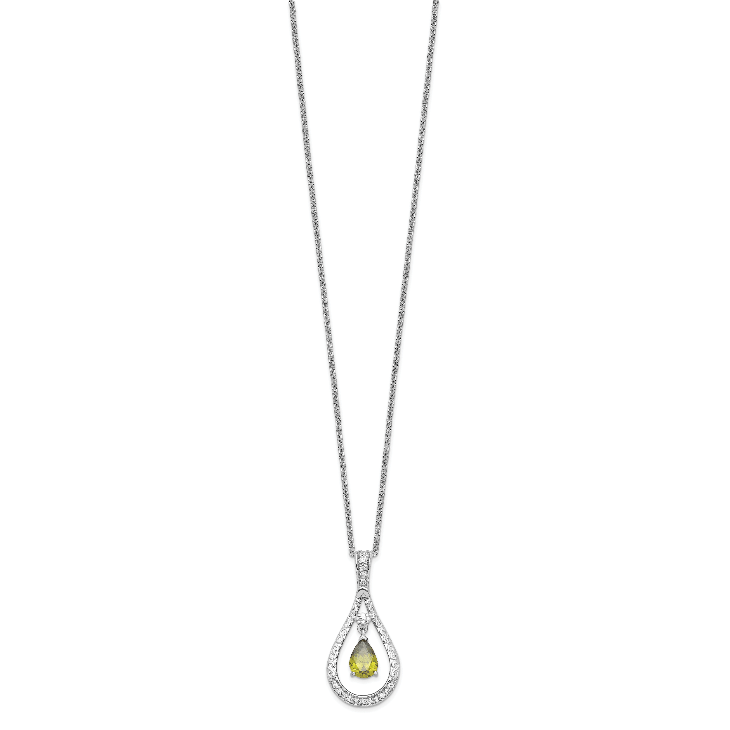 Sentimental Expressions Sterling Silver Rhodium-plated Aug. CZ Stone Never Forget Tear 18in Birthstone Necklace Secondary image