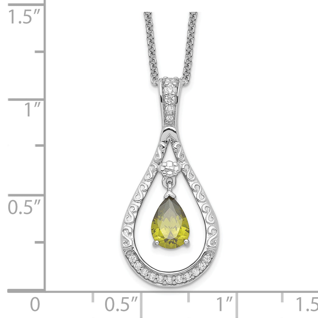 Sentimental Expressions Sterling Silver Rhodium-plated Aug. CZ Stone Never Forget Tear 18in Birthstone Necklace