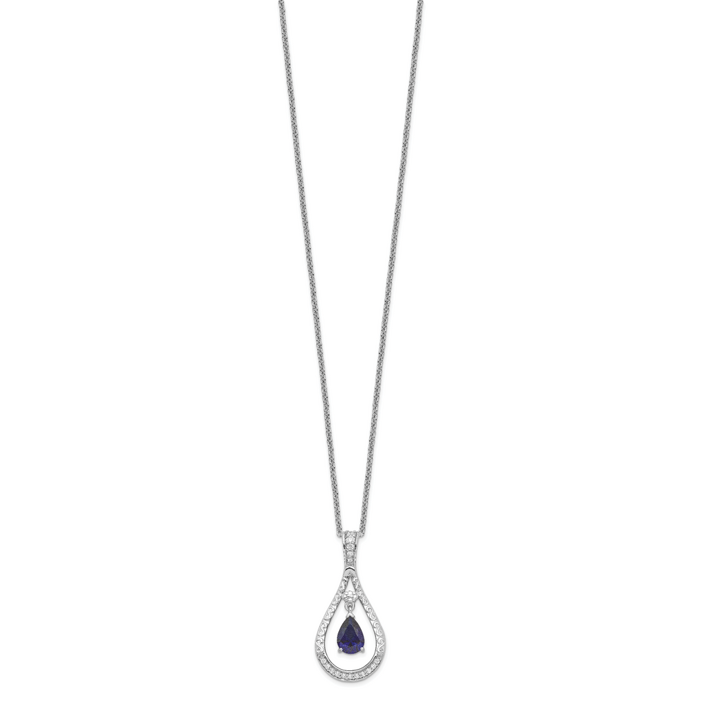Sentimental Expressions Sterling Silver Rhodium-plated Sept. Lab-created Sapphire Never Forget Tear 18in Necklace