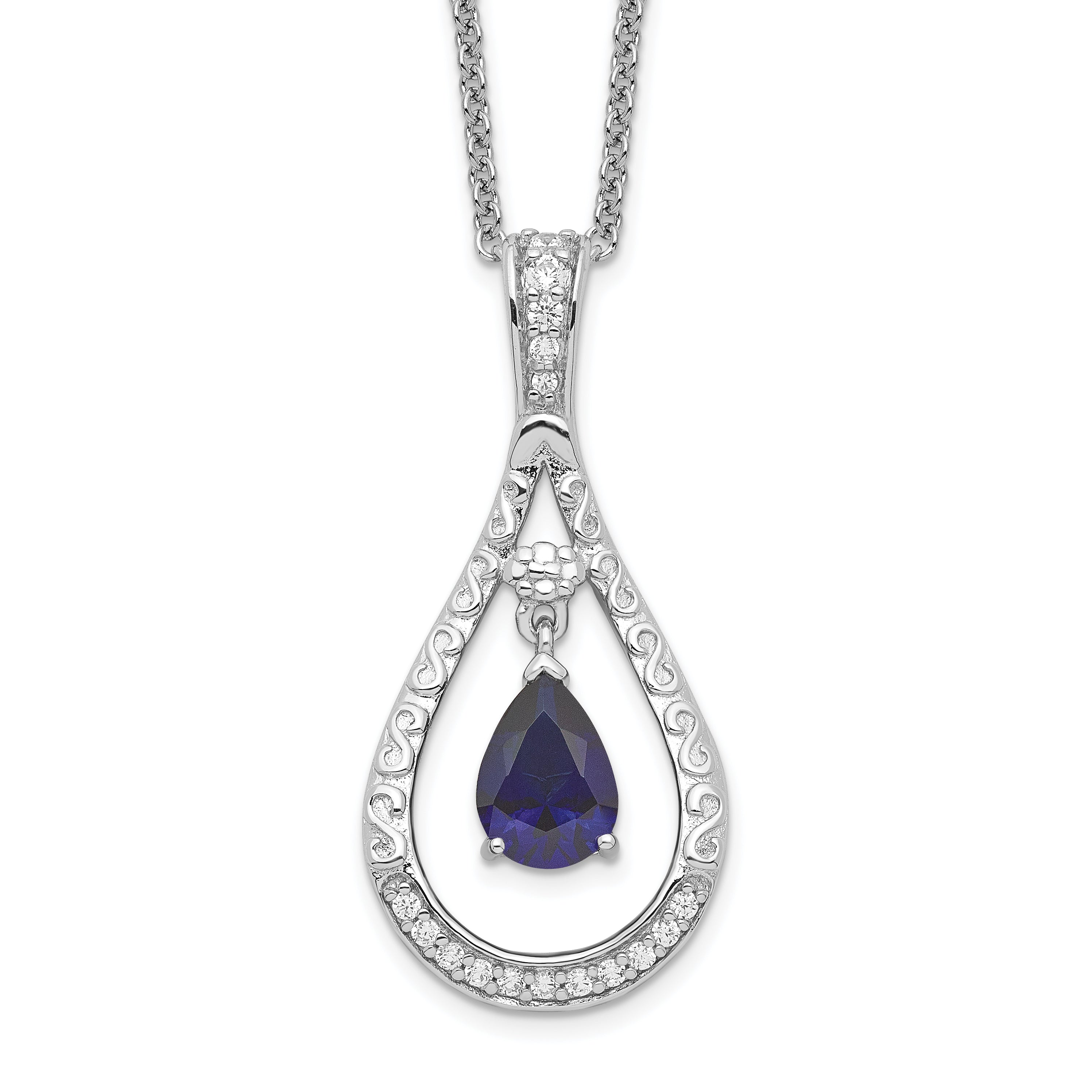 Sentimental Expressions Sterling Silver Rhodium-plated Sept. Lab-created Sapphire Never Forget Tear 18in Necklace Main image