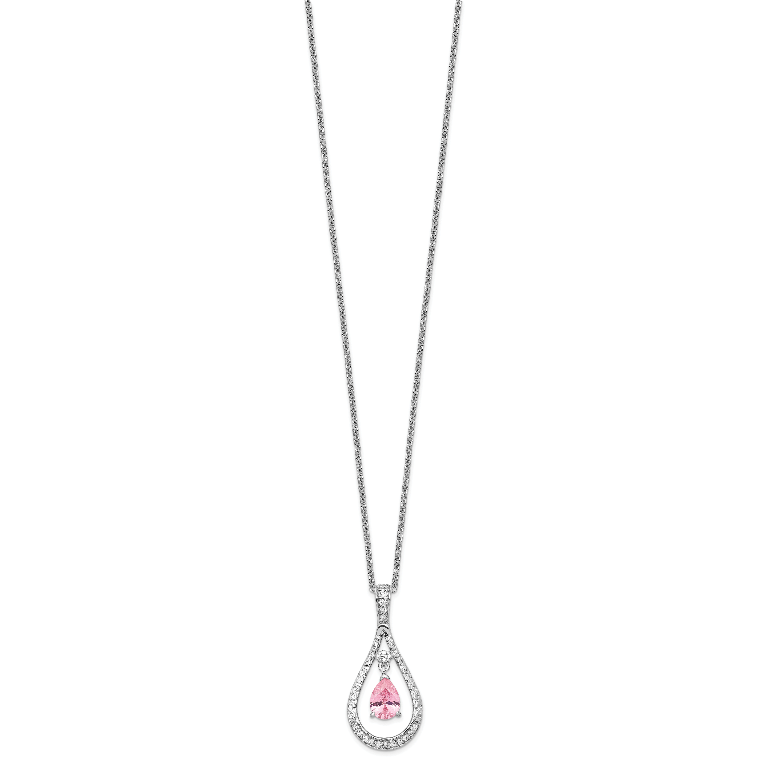 Sentimental Expressions Sterling Silver Rhodium-plated Oct. CZ Stone Never Forget Tear 18in Birthstone Necklace Secondary image