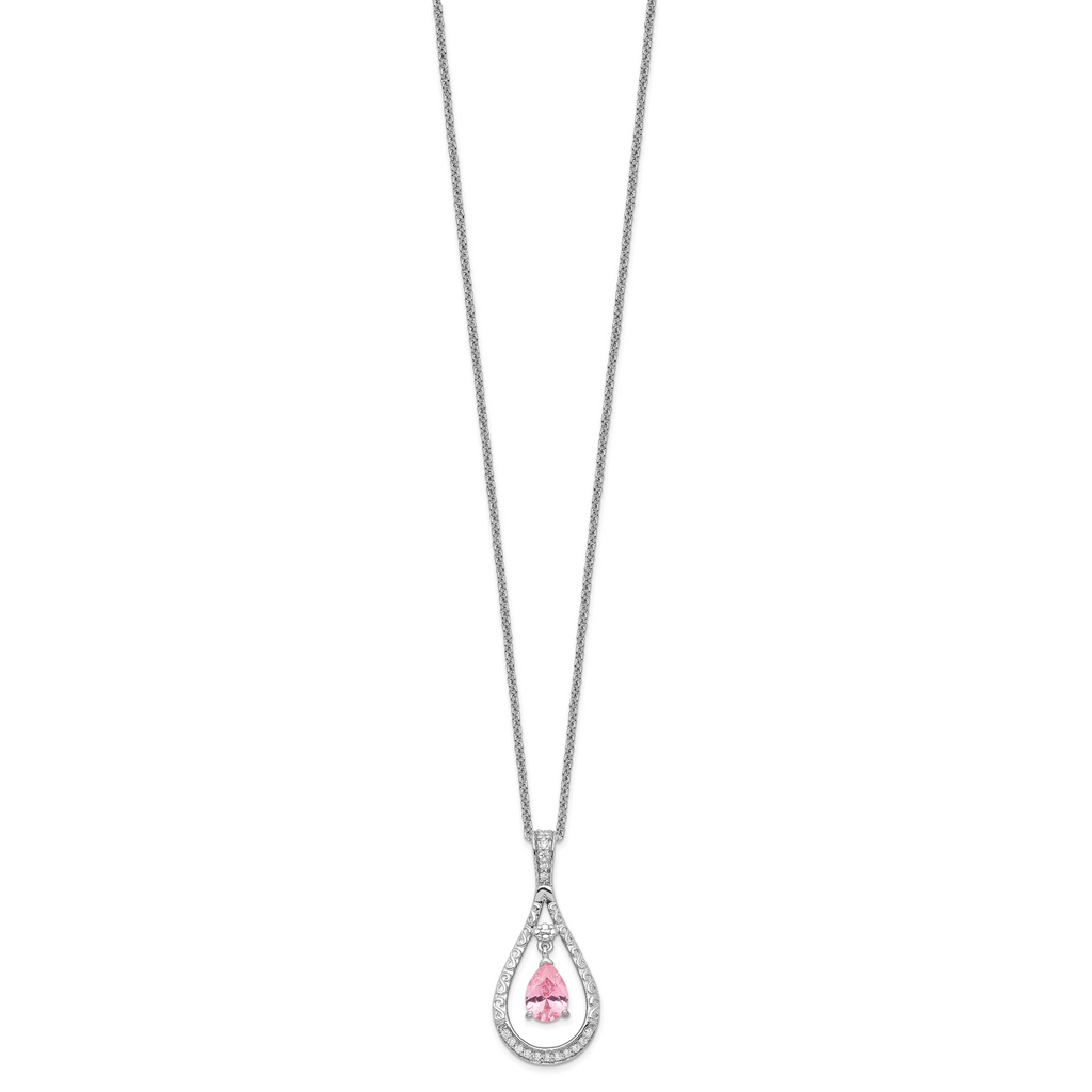 Sentimental Expressions Sterling Silver Rhodium-plated Oct. CZ Stone Never Forget Tear 18in Birthstone Necklace