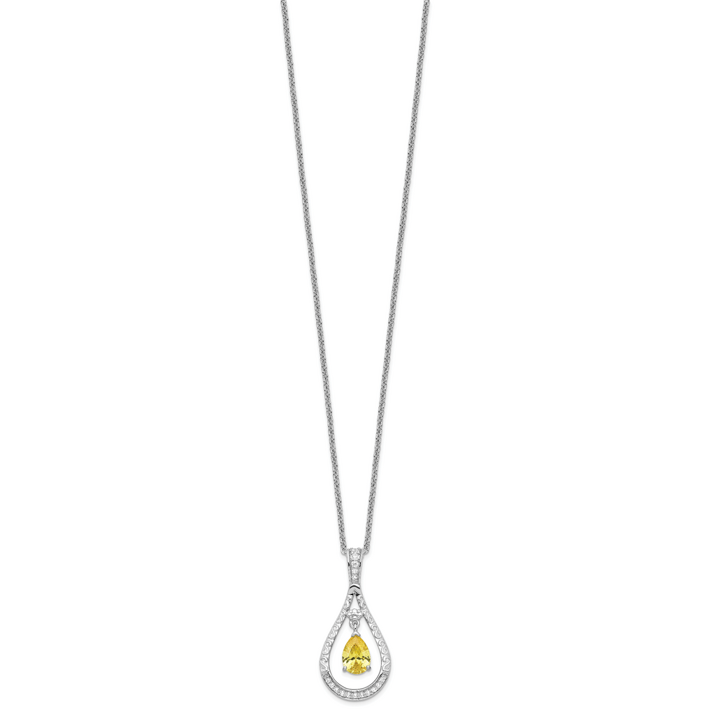 Sentimental Expressions Sterling Silver Rhodium-plated Nov. CZ Stone Never Forget Tear 18 Inch Birthstone Necklace