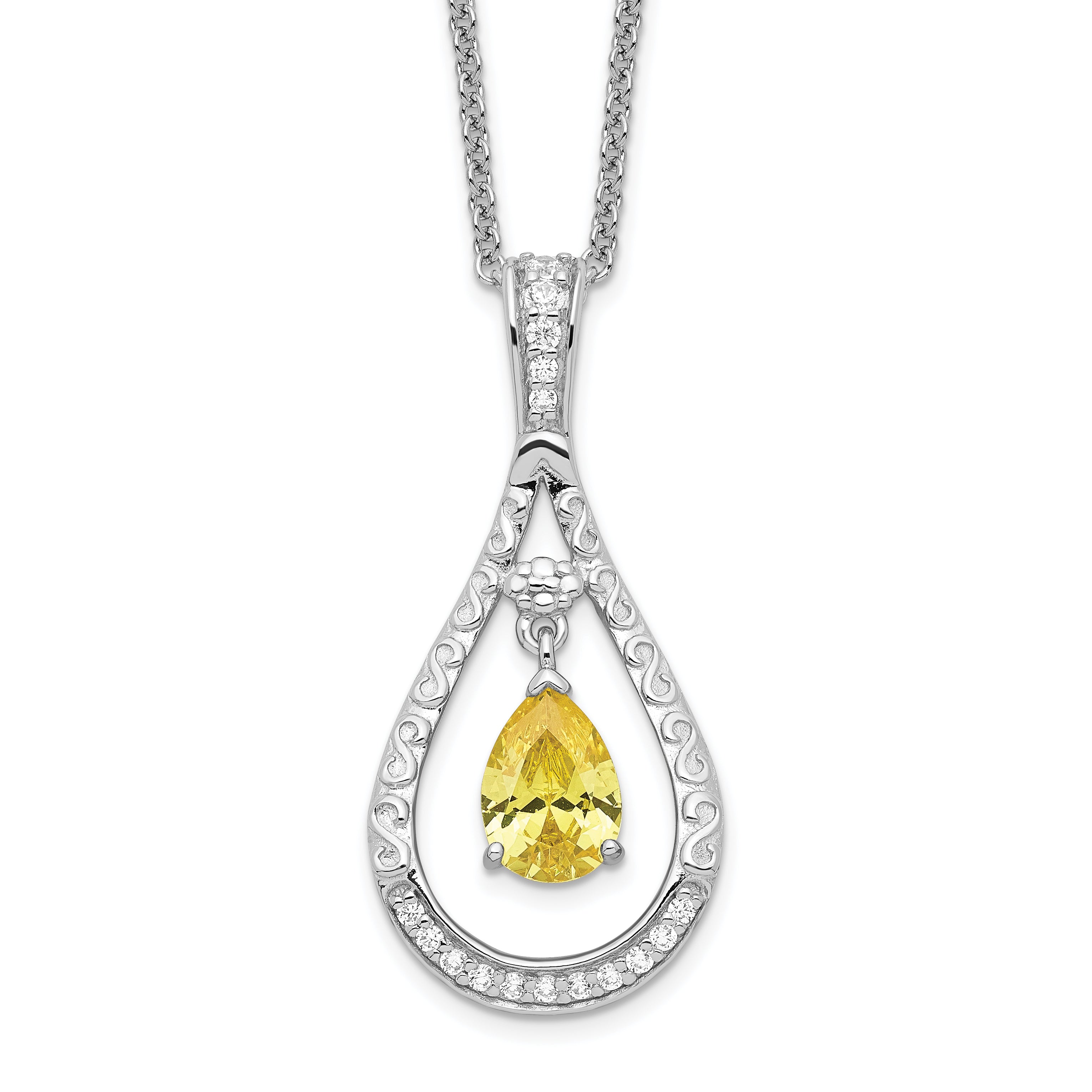 Sentimental Expressions Sterling Silver Rhodium-plated Nov. CZ Stone Never Forget Tear 18 Inch Birthstone Necklace Main image