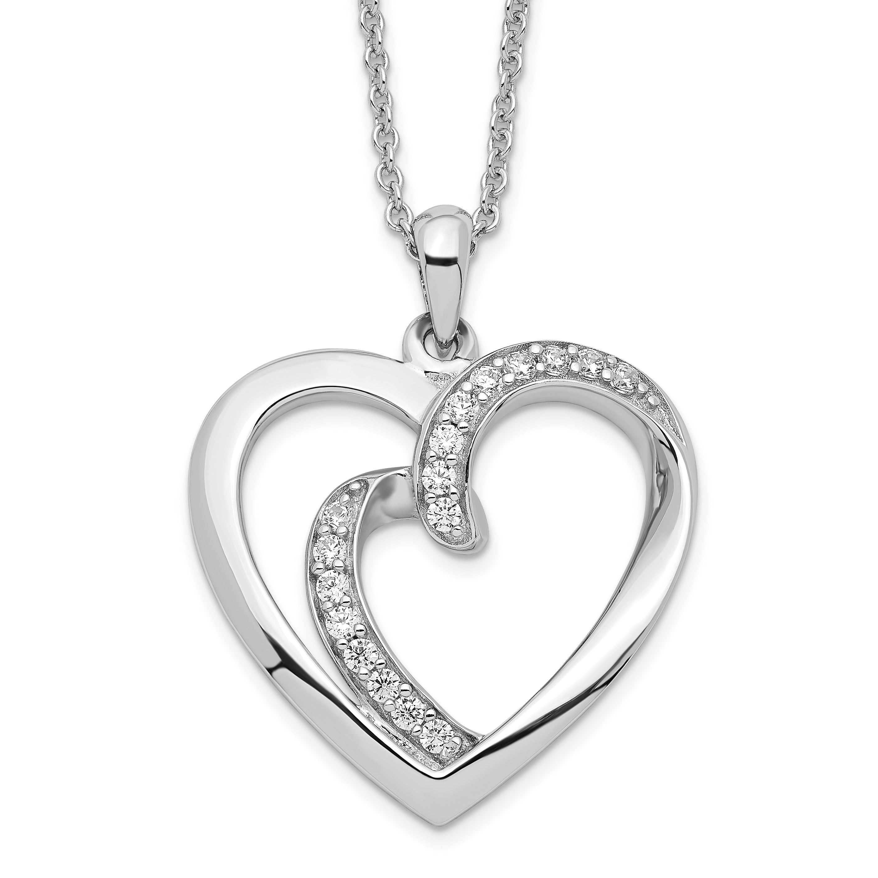 Sentimental Expressions Sterling Silver Rhodium-plated CZ Two Souls Lived As One 18in Heart Necklace Main image