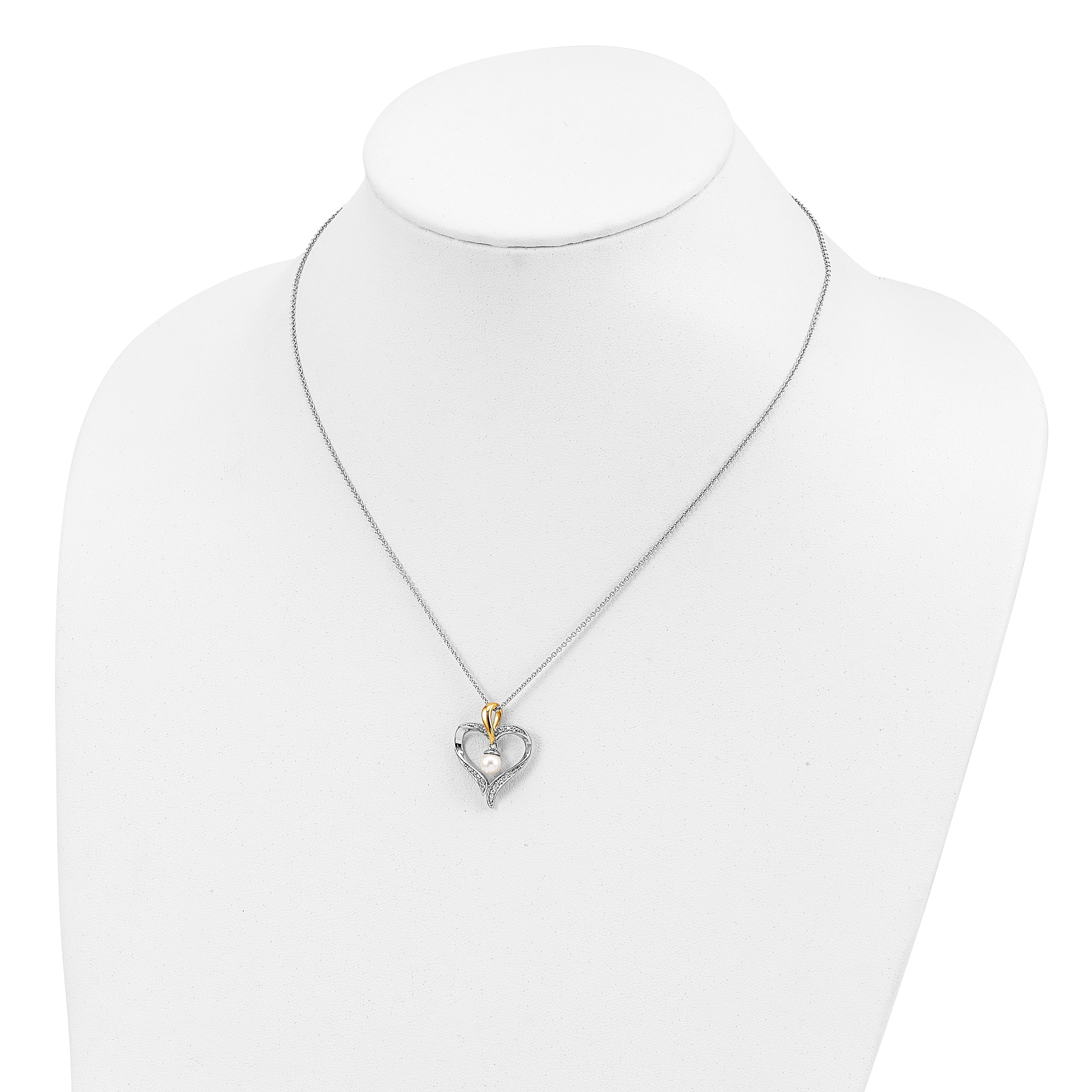 Sentimental Expressions Sterling Silver Gold-plated FW Cultured Pearl Heart and Soul 18in Necklace