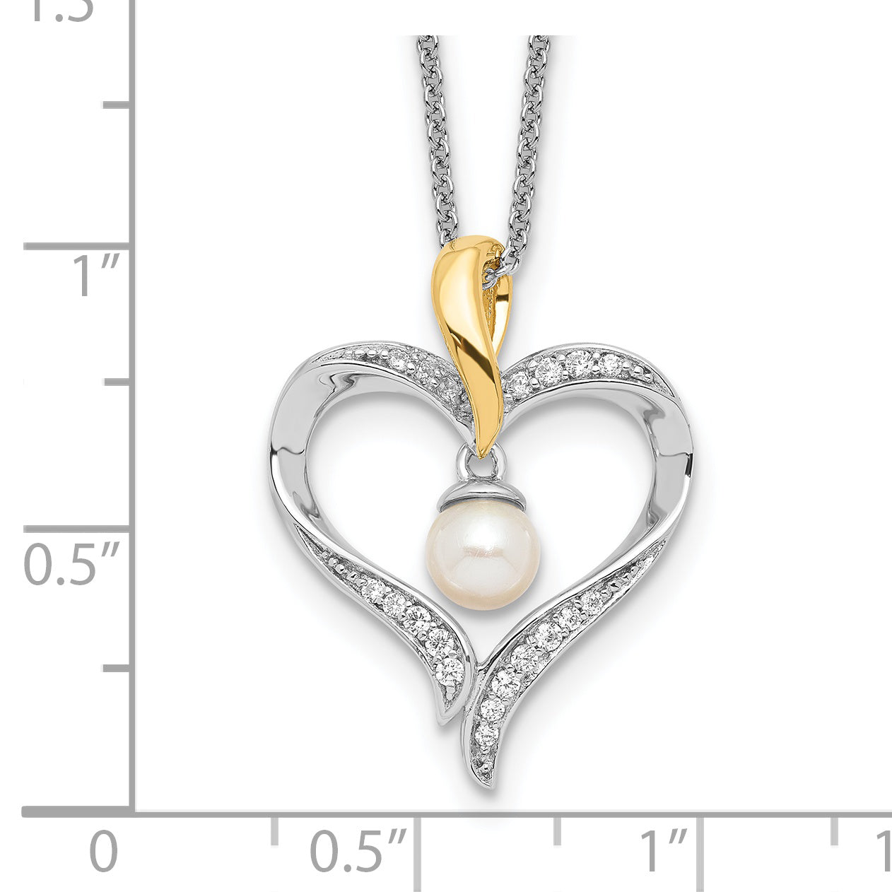 Sentimental Expressions Sterling Silver Gold-plated FW Cultured Pearl Heart and Soul 18in Necklace