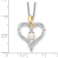 Sentimental Expressions Sterling Silver Gold-plated FW Cultured Pearl Heart and Soul 18in Necklace