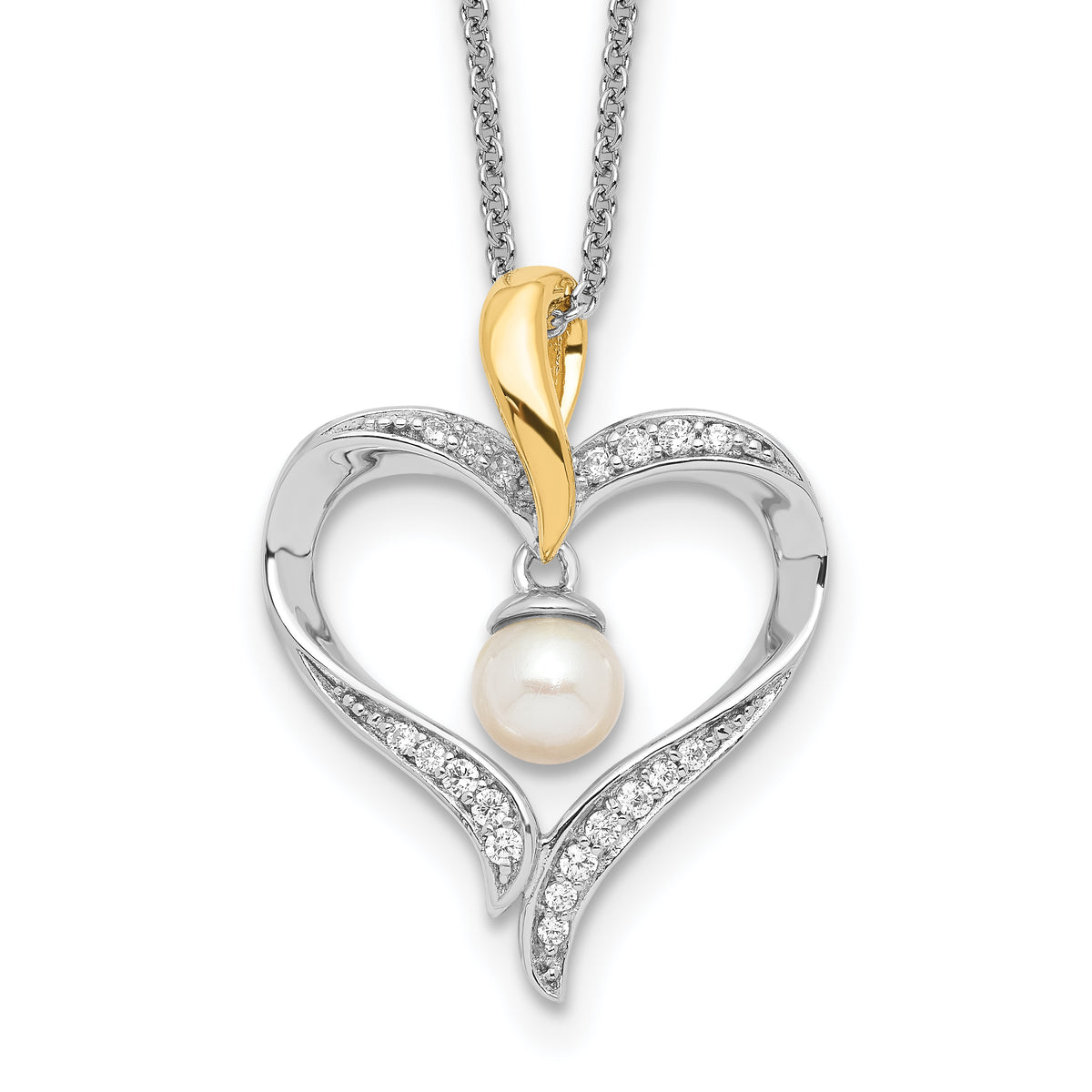 Sentimental Expressions Sterling Silver Gold-plated FW Cultured Pearl Heart and Soul 18in Necklace