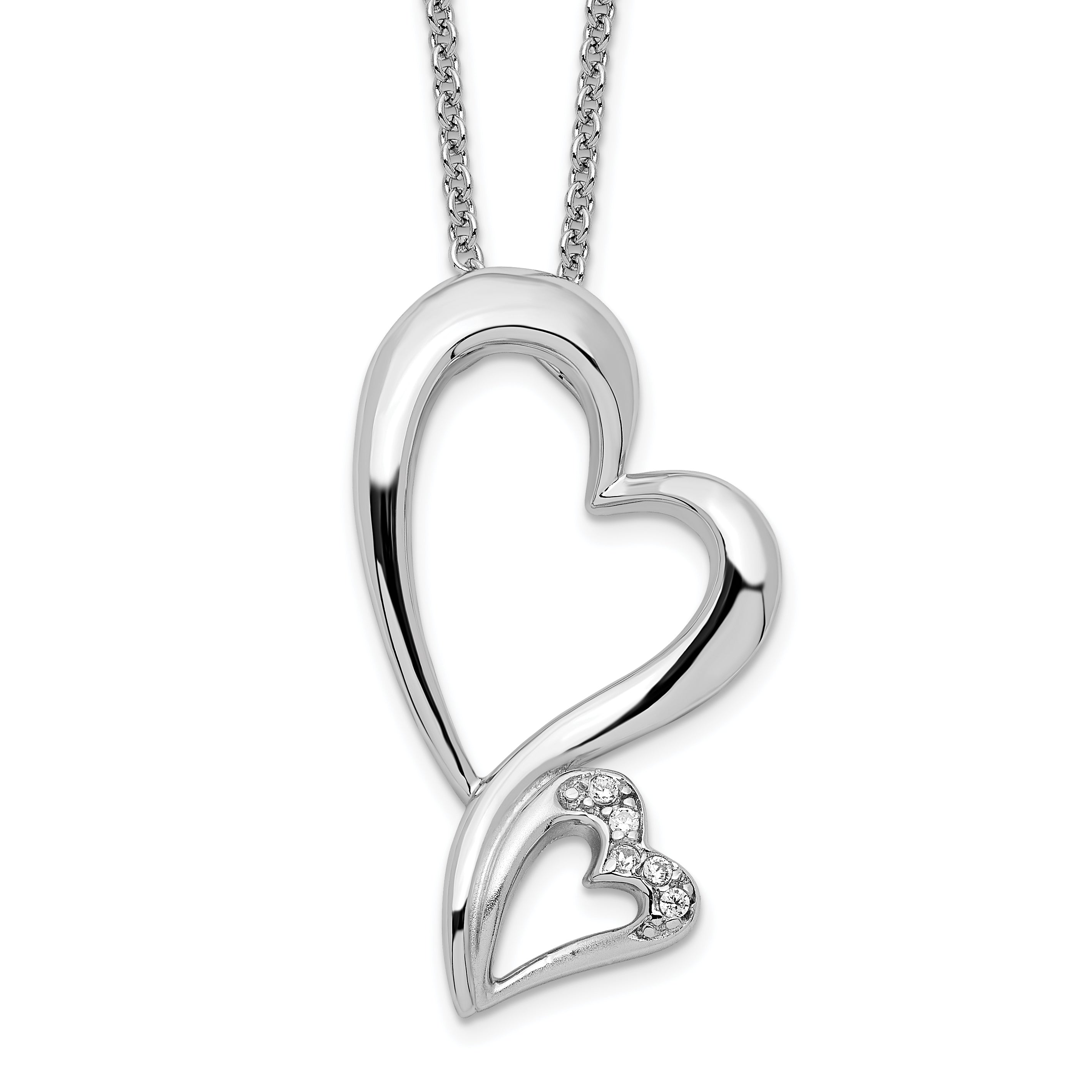 Sentimental Expressions Sterling Silver Rhodium-plated CZ Protected Heart 18in Necklace Main image