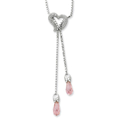 Sterling Silver Pink & Clear CZ Through the Heart of Love 18in Necklace