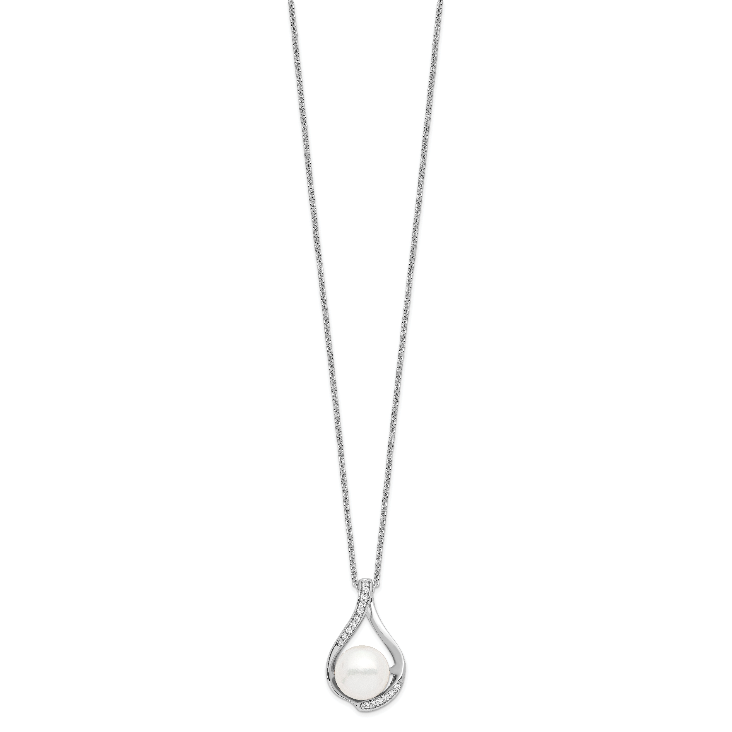 Sentimental Expressions Sterling Silver Rhodium-plated FW Cultured Pearl CZ Forever (Embrace) 18in Necklace Secondary image