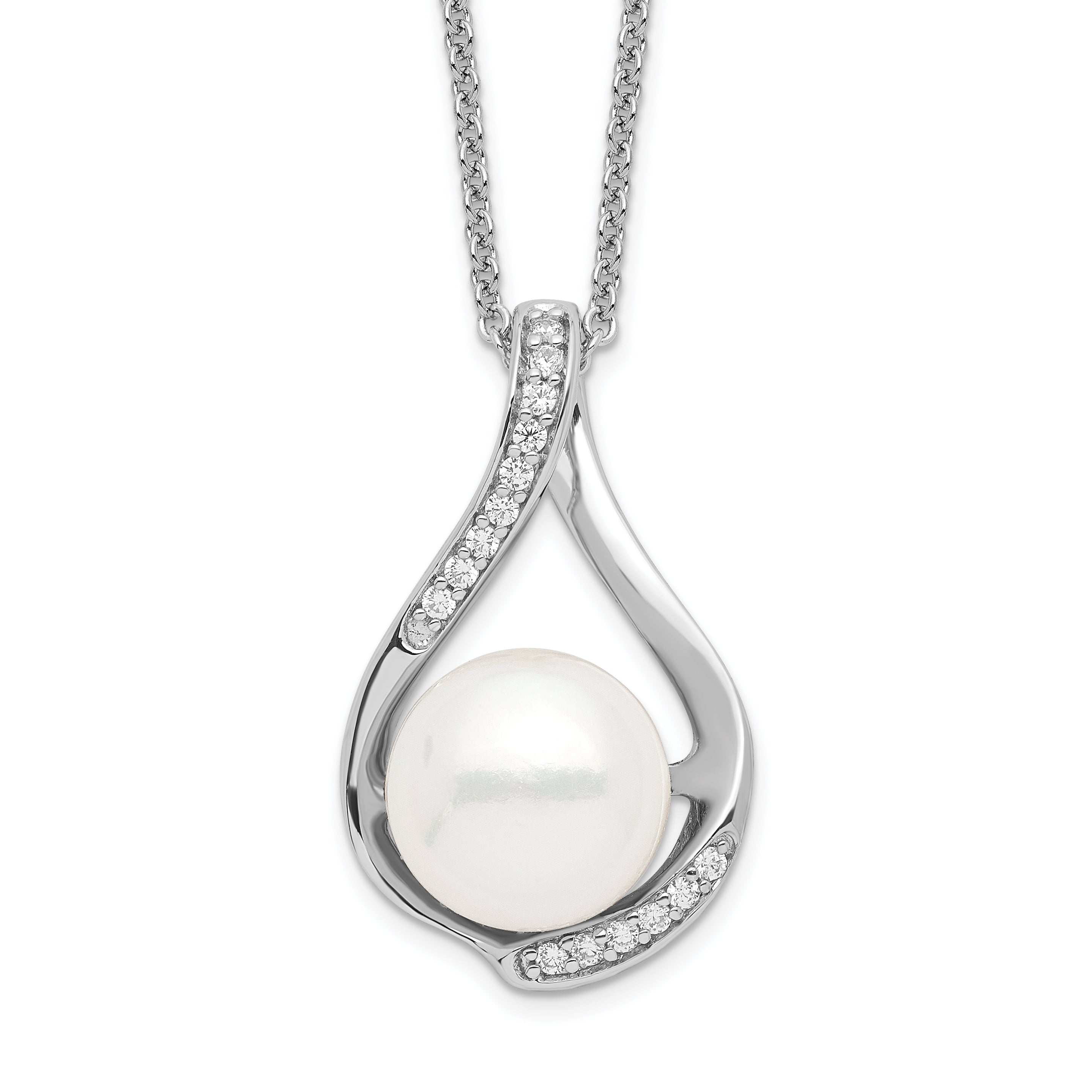 Sentimental Expressions Sterling Silver Rhodium-plated FW Cultured Pearl CZ Forever (Embrace) 18in Necklace Main image