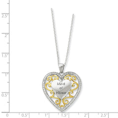 Sterling Silver & Gold-plated CZ Maid of Honor 18in Heart Necklace