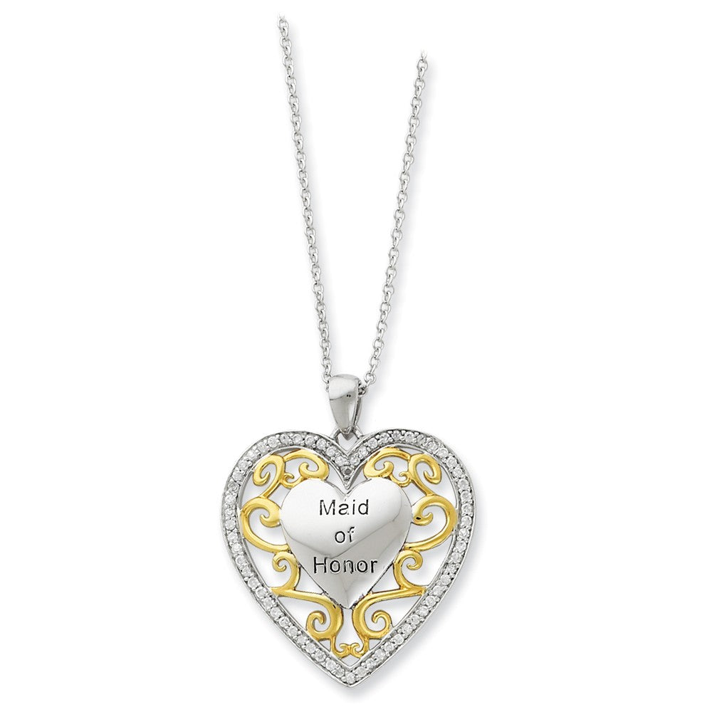 Sterling Silver & Gold-plated CZ Maid of Honor 18in Heart Necklace