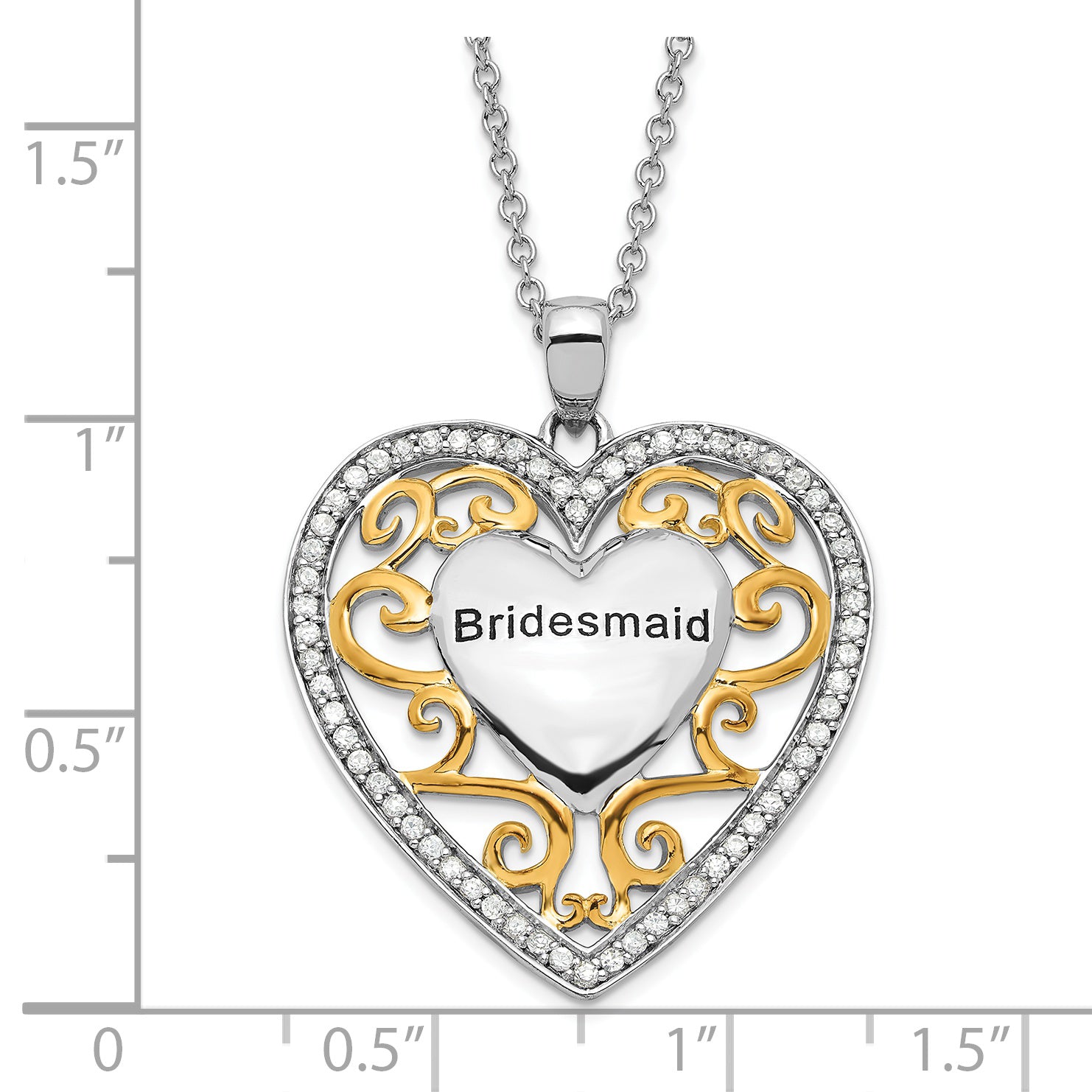 Sentimental Expressions Sterling Silver & Gold-plated Polished & Antiqued CZ Bridesmaid Heart Necklace