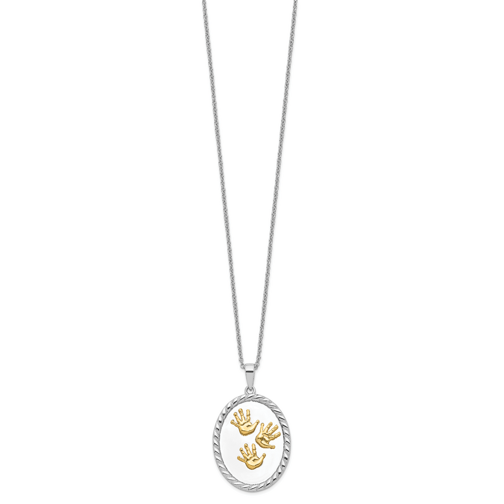 Sterling Silver Gold-Plated Unisex Necklace with Hand Print Pendant 18in