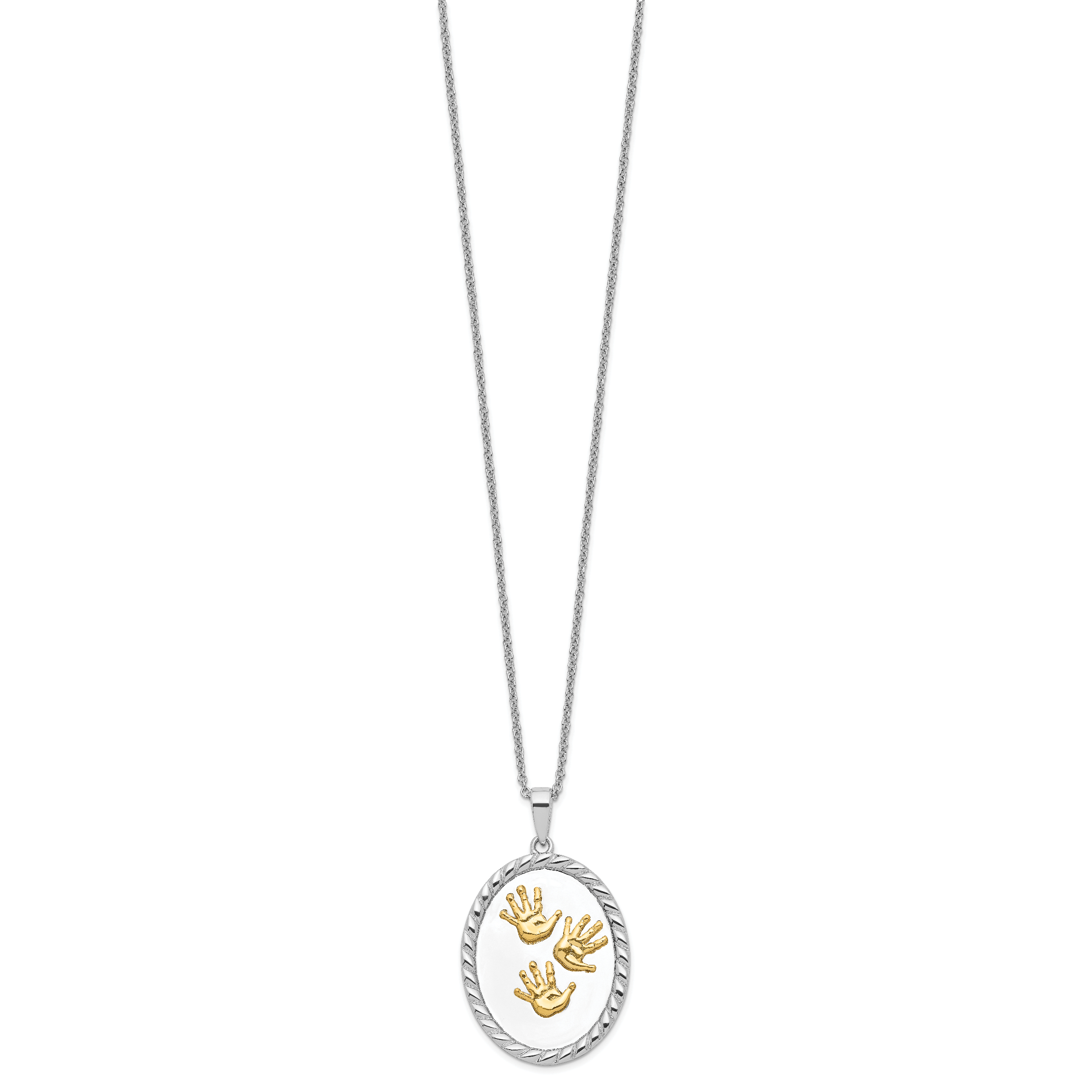 Sterling Silver Gold-Plated Unisex Necklace with Hand Print Pendant 18in