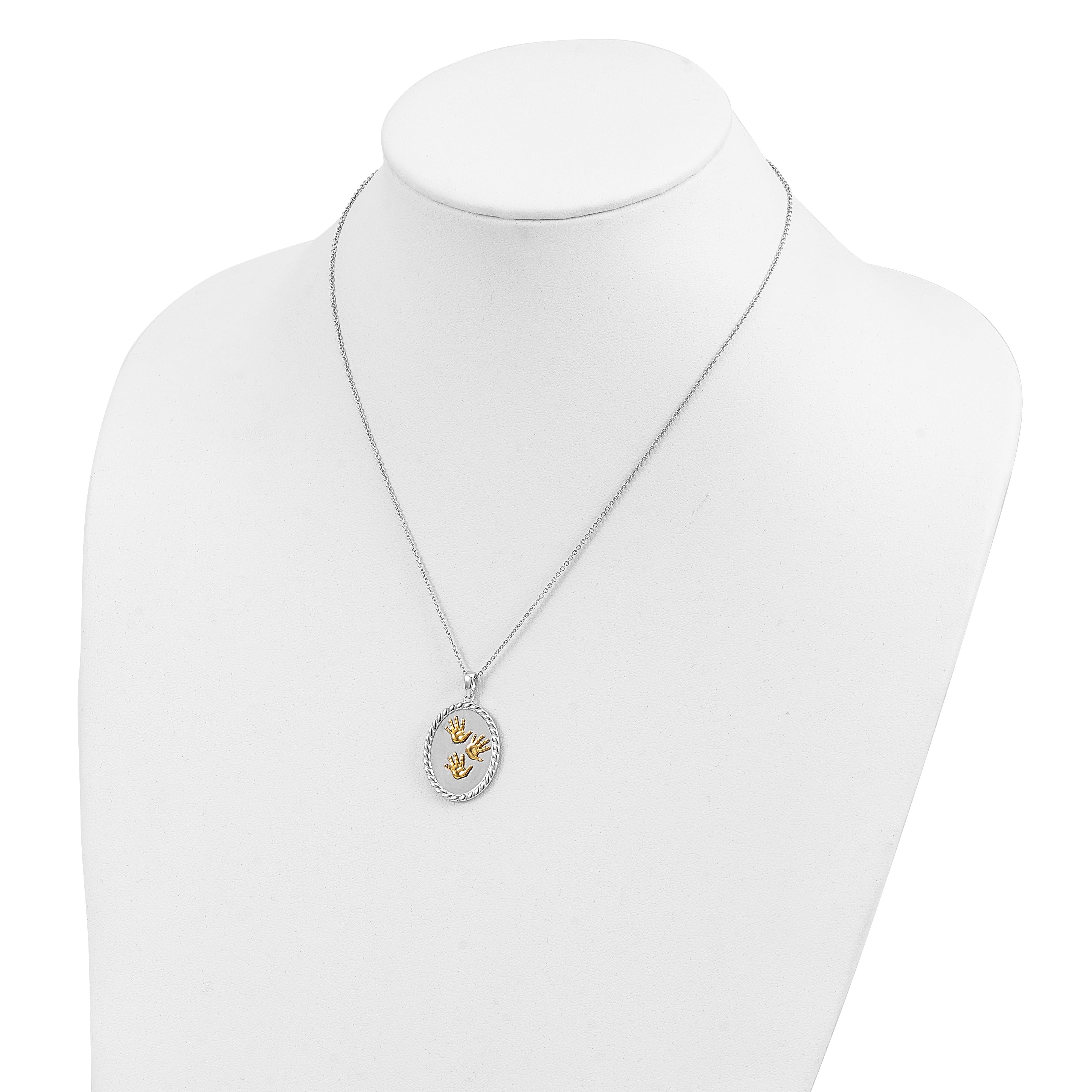 Sterling Silver Gold-Plated Unisex Necklace with Hand Print Pendant 18in