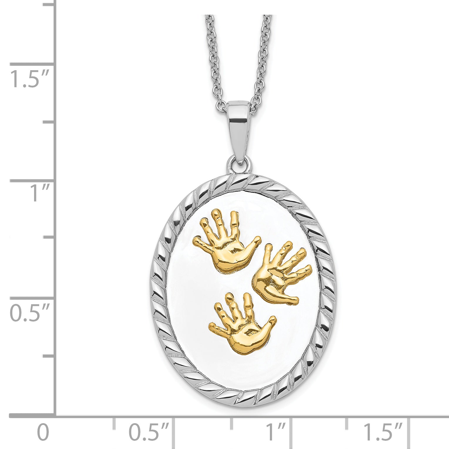 Sterling Silver Gold-Plated Unisex Necklace with Hand Print Pendant 18in