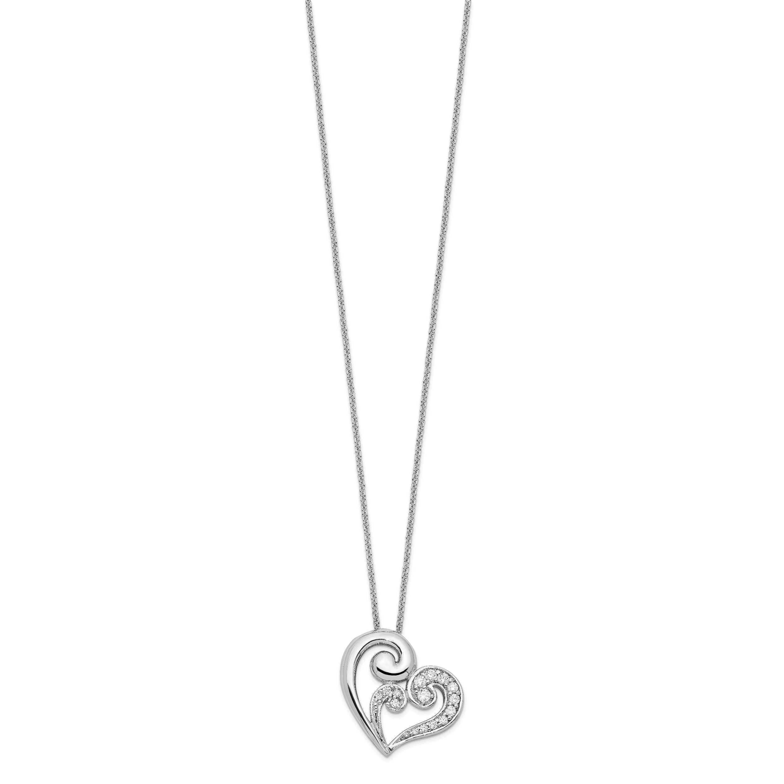 Sentimental Expressions Sterling Silver Rhodium-plated CZ A Mothers Journey 18in Heart Necklace