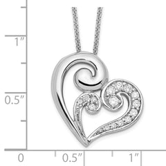 Sentimental Expressions Sterling Silver Rhodium-plated CZ A Mothers Journey 18in Heart Necklace