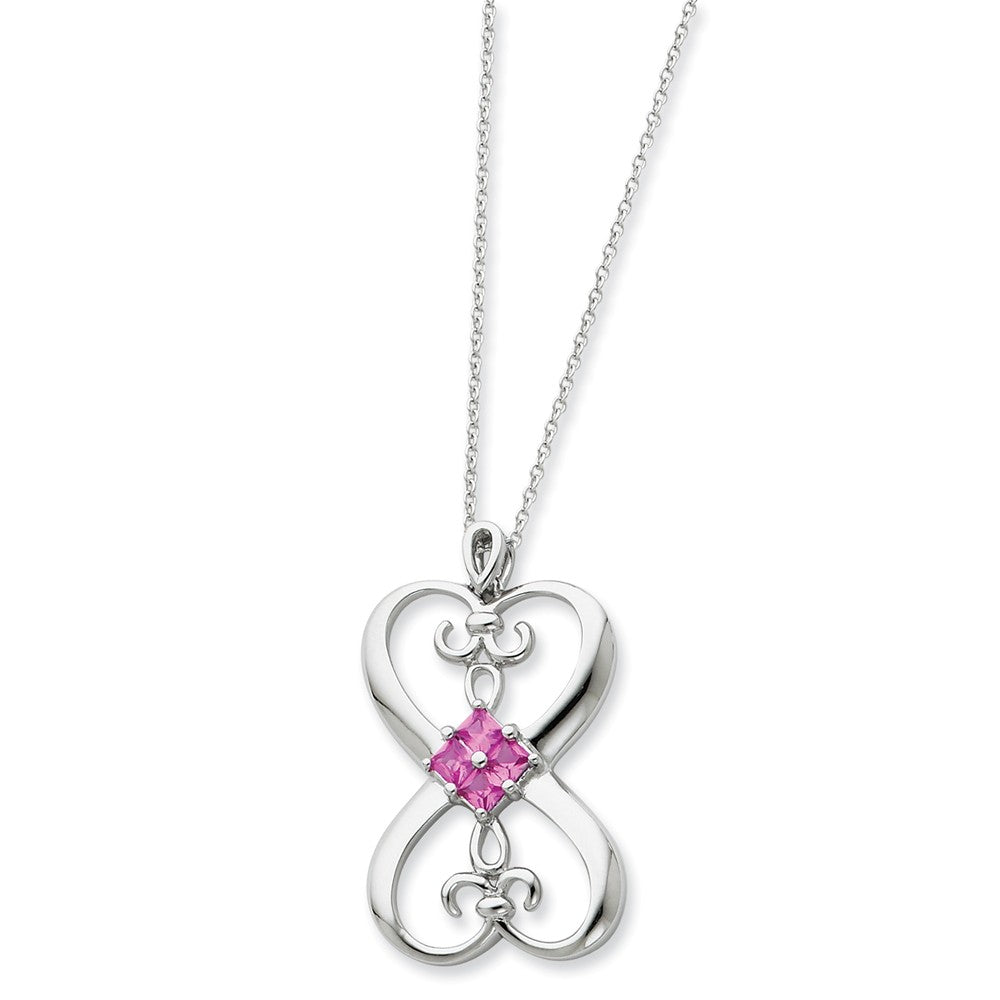 Sterling Silver Synthetic Pink Stone Loyalty 18in Necklace