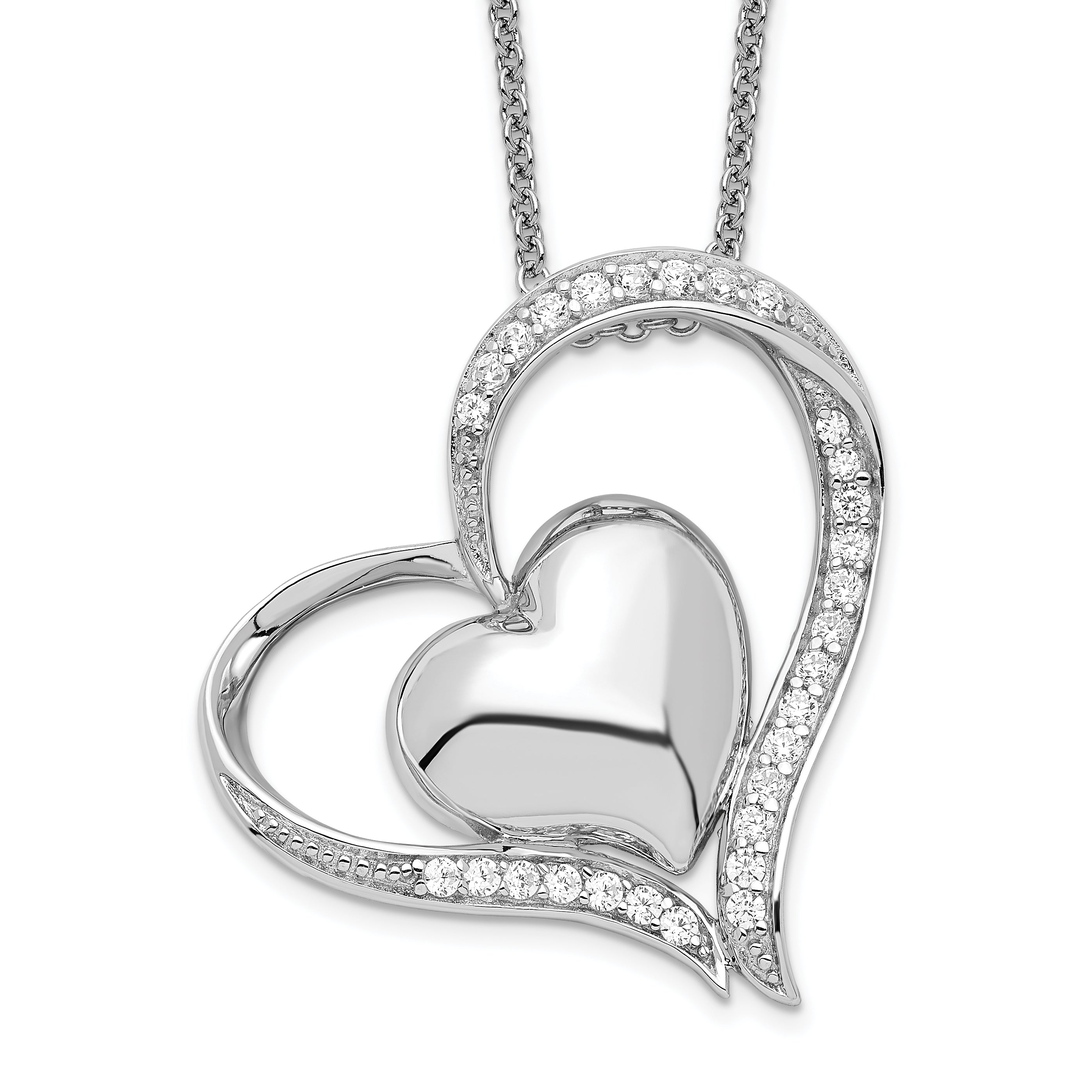 Sentimental Expressions Sterling Silver Rhodium-plated CZ In My Heart Double Hear 18 inch Necklace with Poem Card Main image