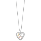 Sentimental Expressions Sterling Silver Rhodium Rose and Gold-plated CZ The Bond of Love Heart 18 inch Necklace with Poem Card