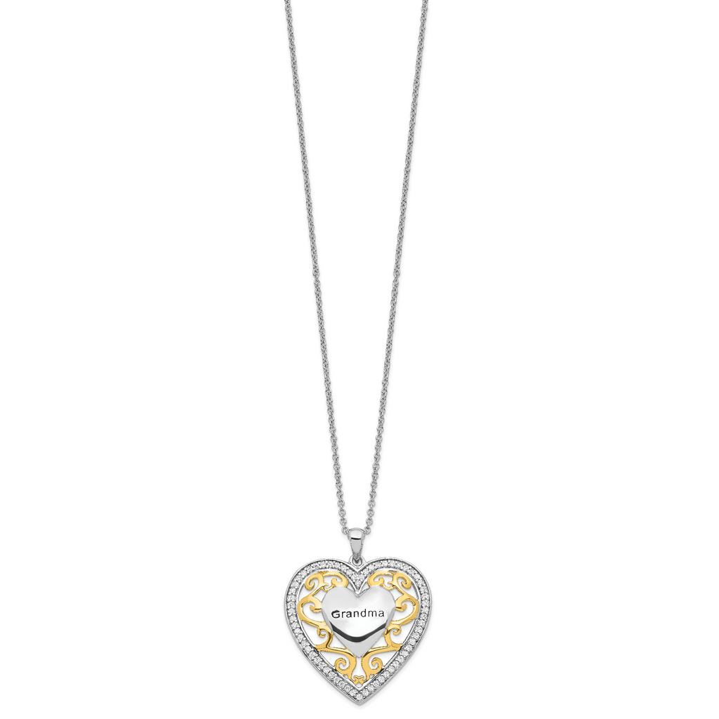 Sentimental Expressions Sterling Silver Gold-plated Grandma 18in Heart Necklace