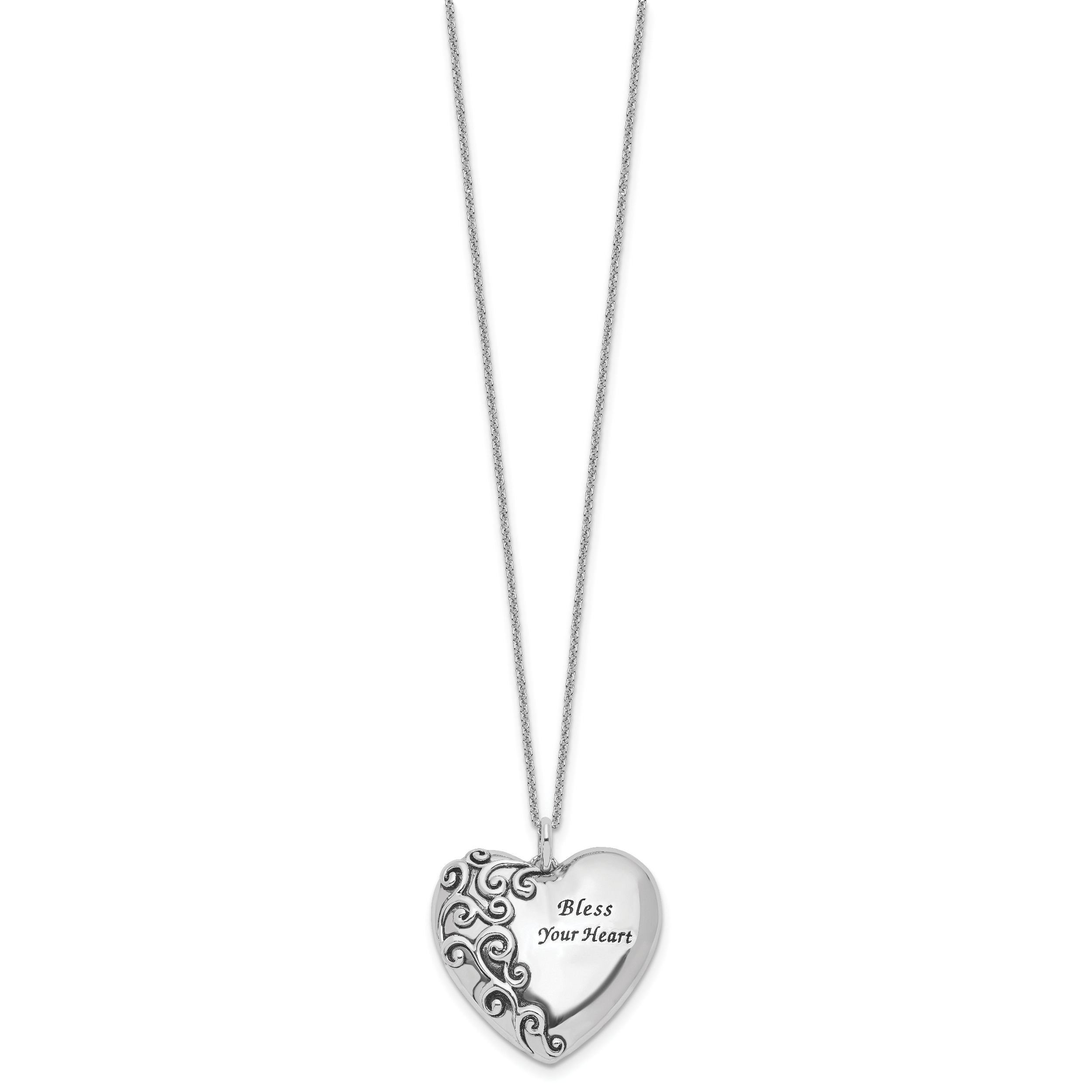 Sentimental Expressions Sterling Silver Rhodium-plated Antiqued Bless Your Heart 18in Necklace Secondary image