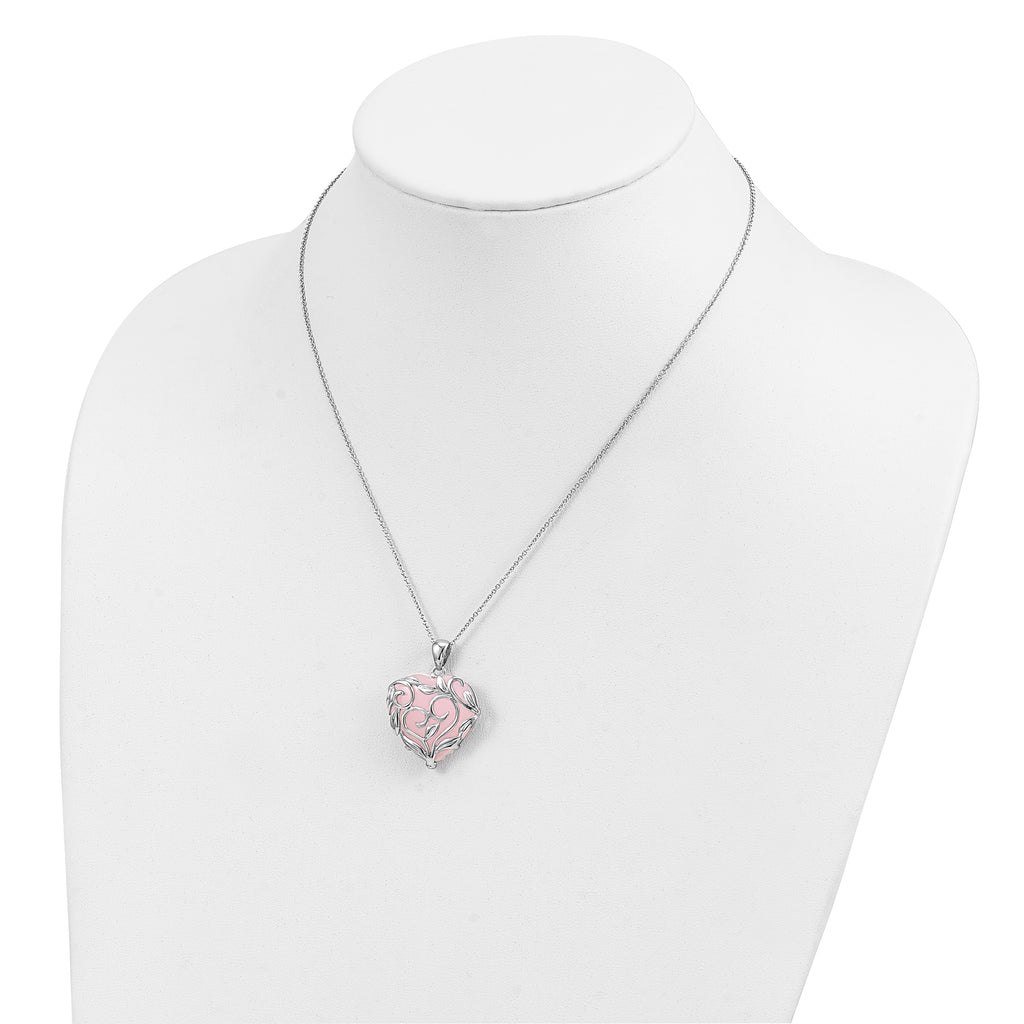 Sentimental Expressions Sterling Silver Rhodium-plated Rose Quartz Generous Heart 18 inch Necklace with Poem Card