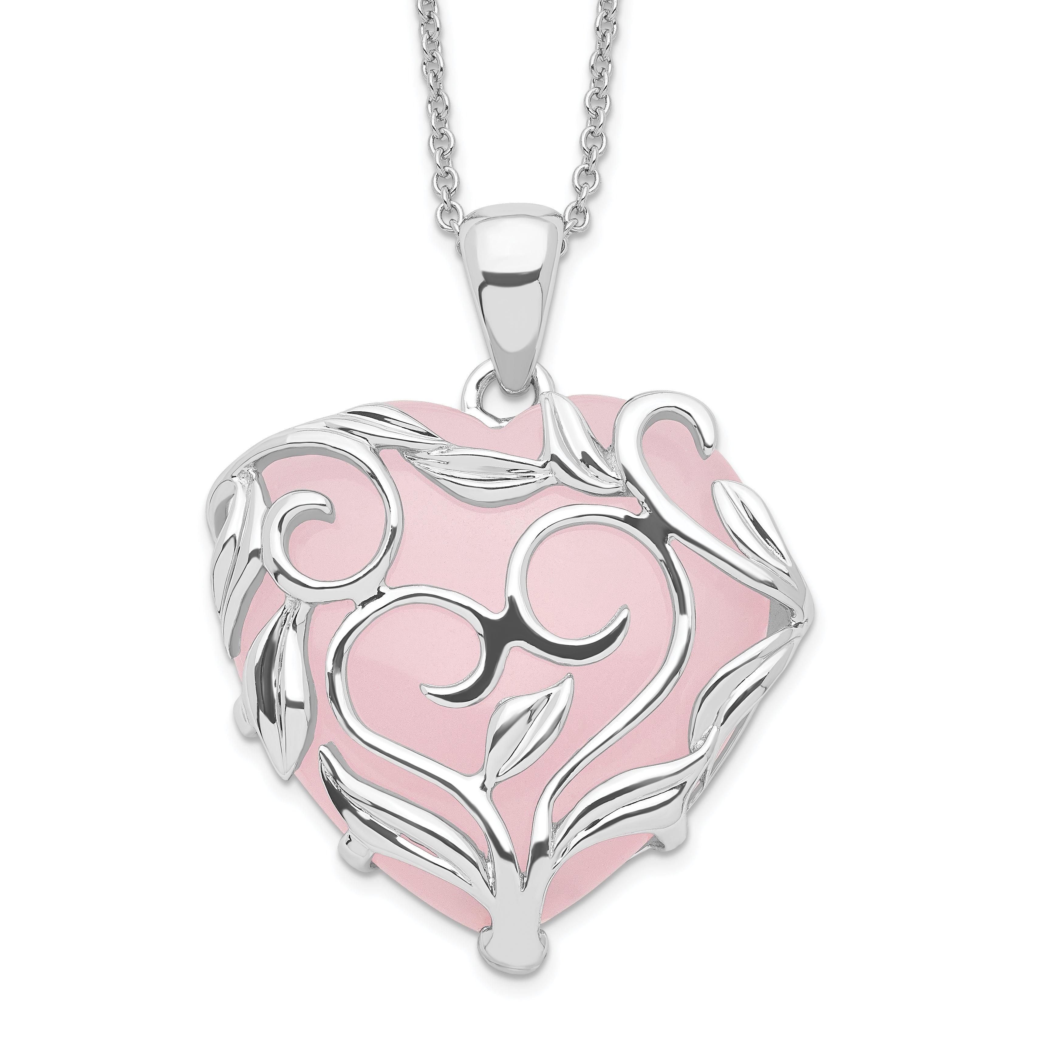 Sentimental Expressions Sterling Silver Rhodium-plated Rose Quartz Generous Heart 18 inch Necklace with Poem Card Main image