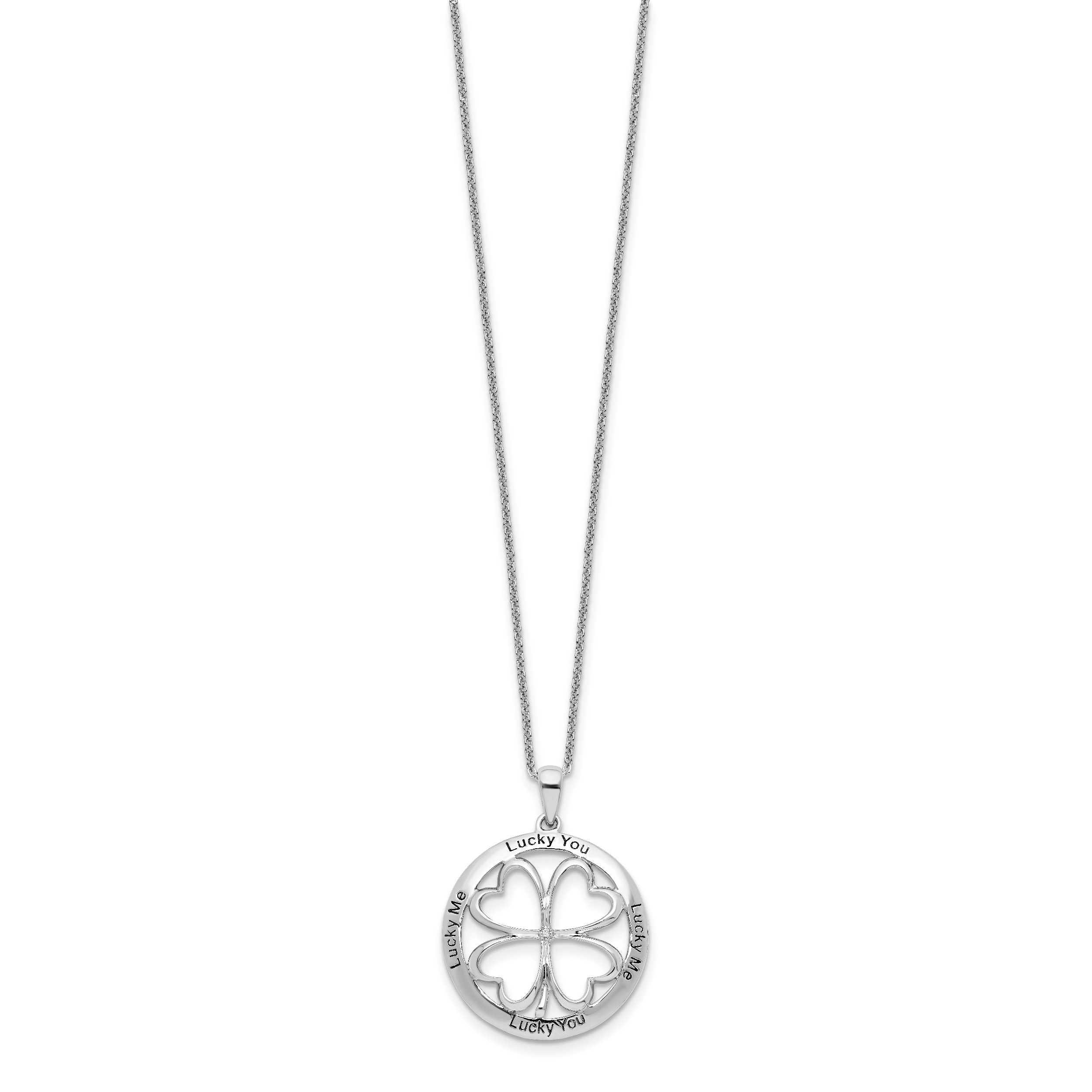 Sentimental Expressions Sterling Silver Rhodium-plated CZ Antiqued Lucky Me Lucky You 18in Necklace Secondary image