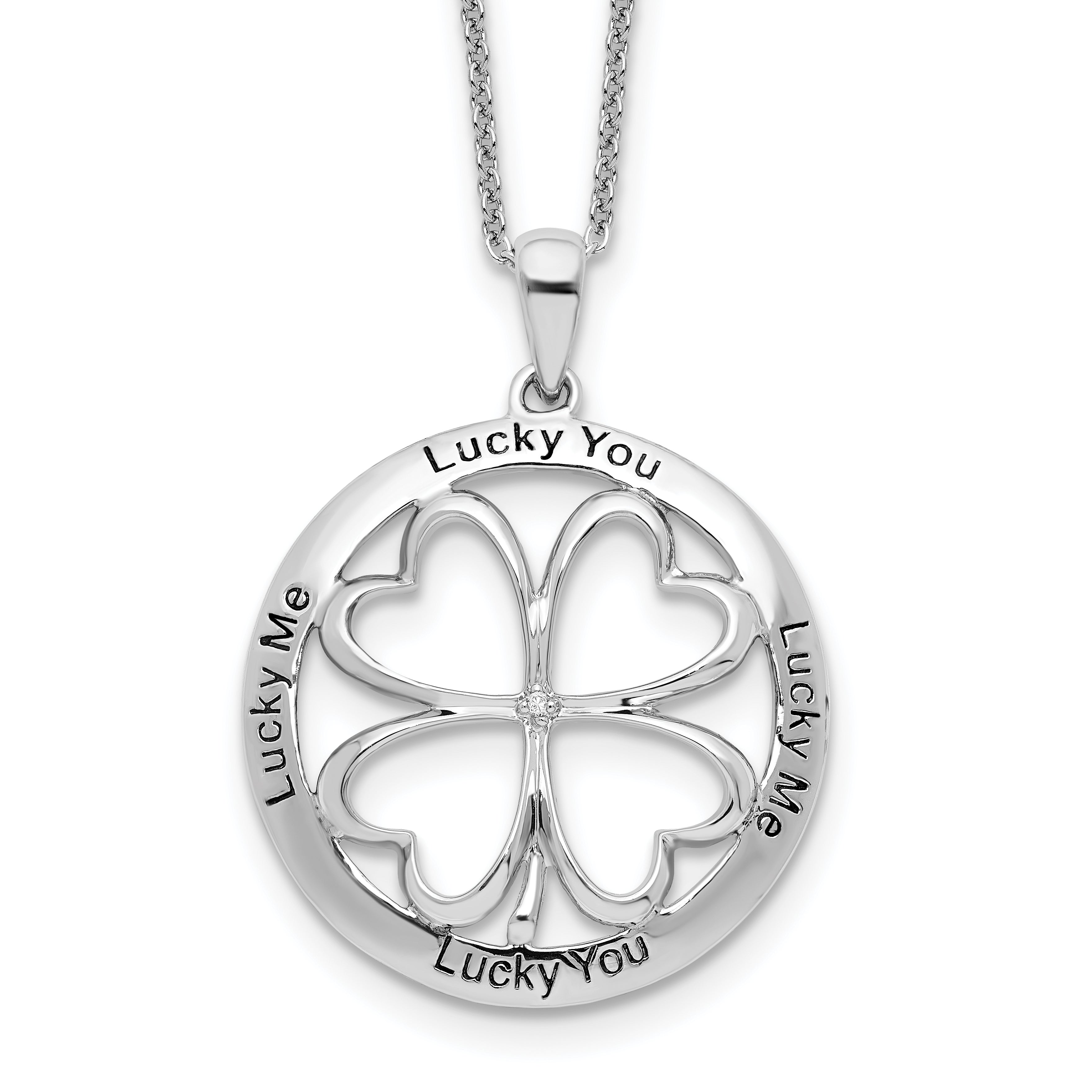 Sentimental Expressions Sterling Silver Rhodium-plated CZ Antiqued Lucky Me Lucky You 18in Necklace Main image