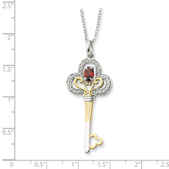 Sterling Silver & Gold-plated Jan. CZ Birthstone Key 18in Necklace