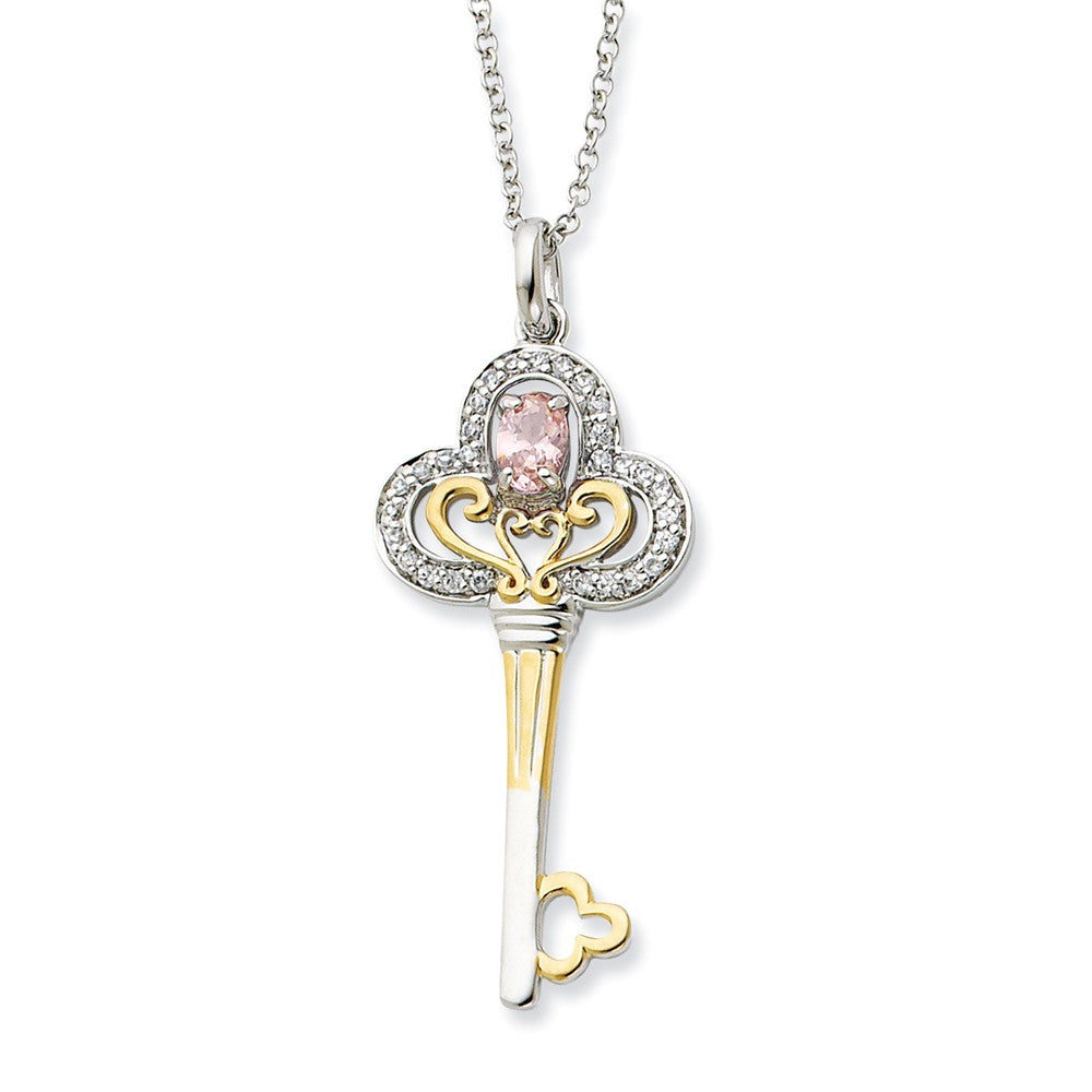 Sterling Silver & Gold-plated Oct. CZ Birthstone Key 18in Necklace