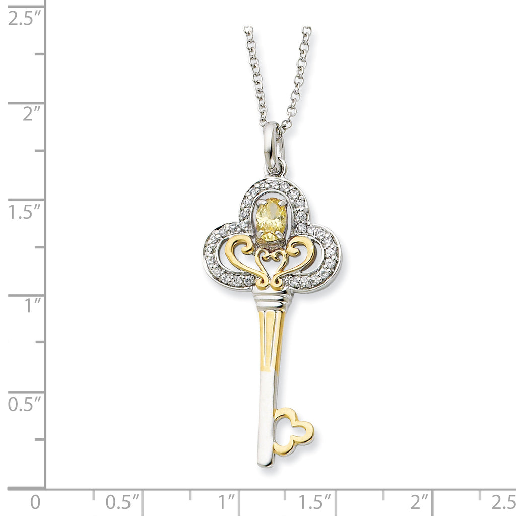 Sterling Silver Gold-Plated CZ November Birthstone Key Necklace