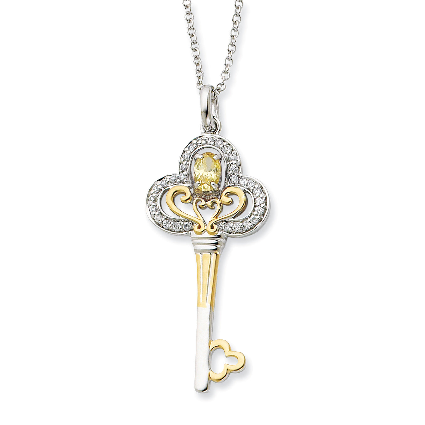 Sterling Silver & Gold-plated Nov. CZ Birthstone Key 18in Necklace Main image