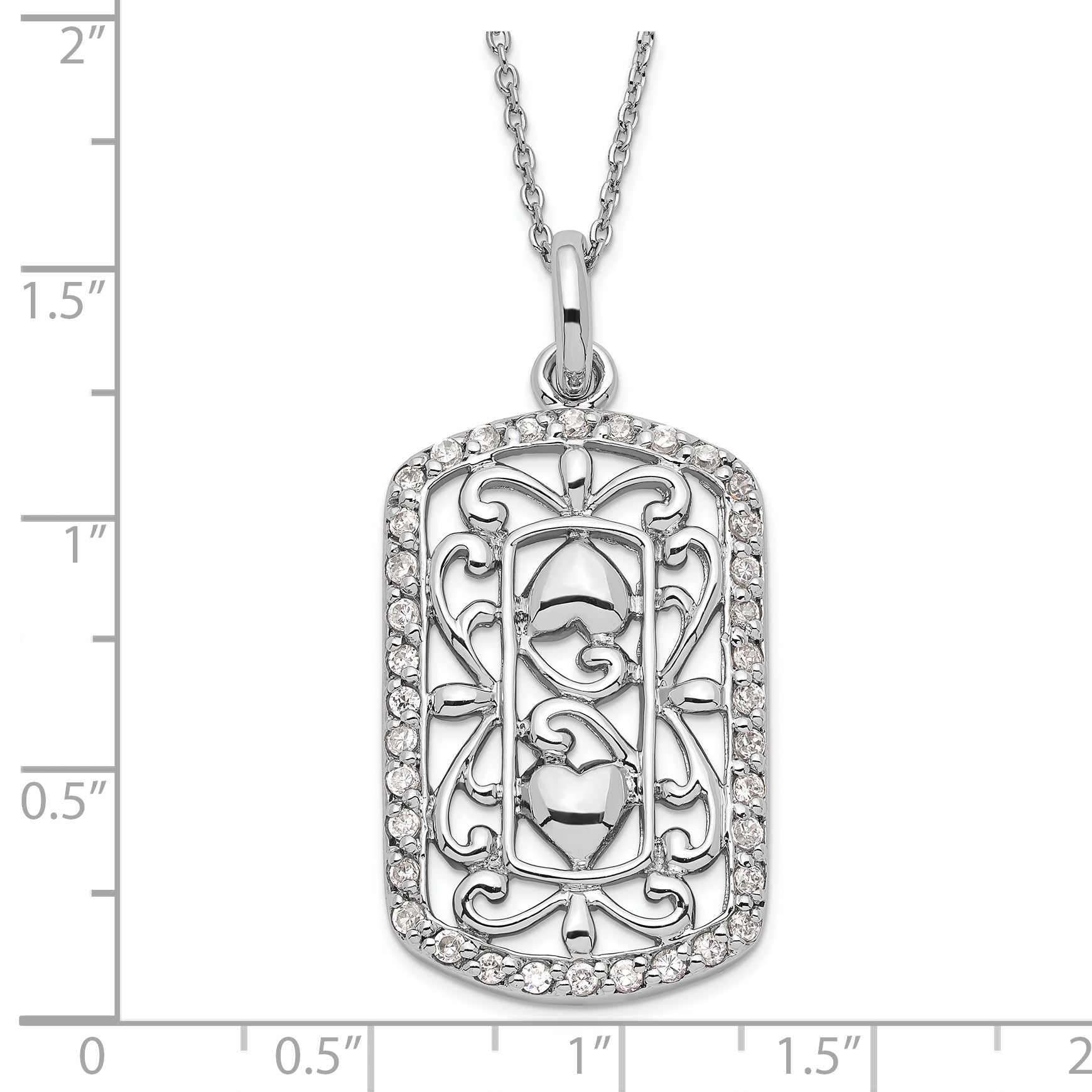 Sterling Silver CZ Necklace with Polished Filigree Design Gift Ready Secondary image