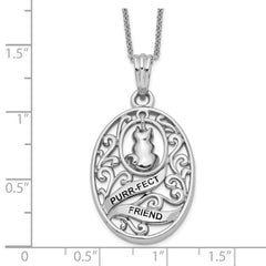 Sentimental Expressions Sterling Silver Rhodium-plated Antiqued Animal Friends-Cat 18in Necklace