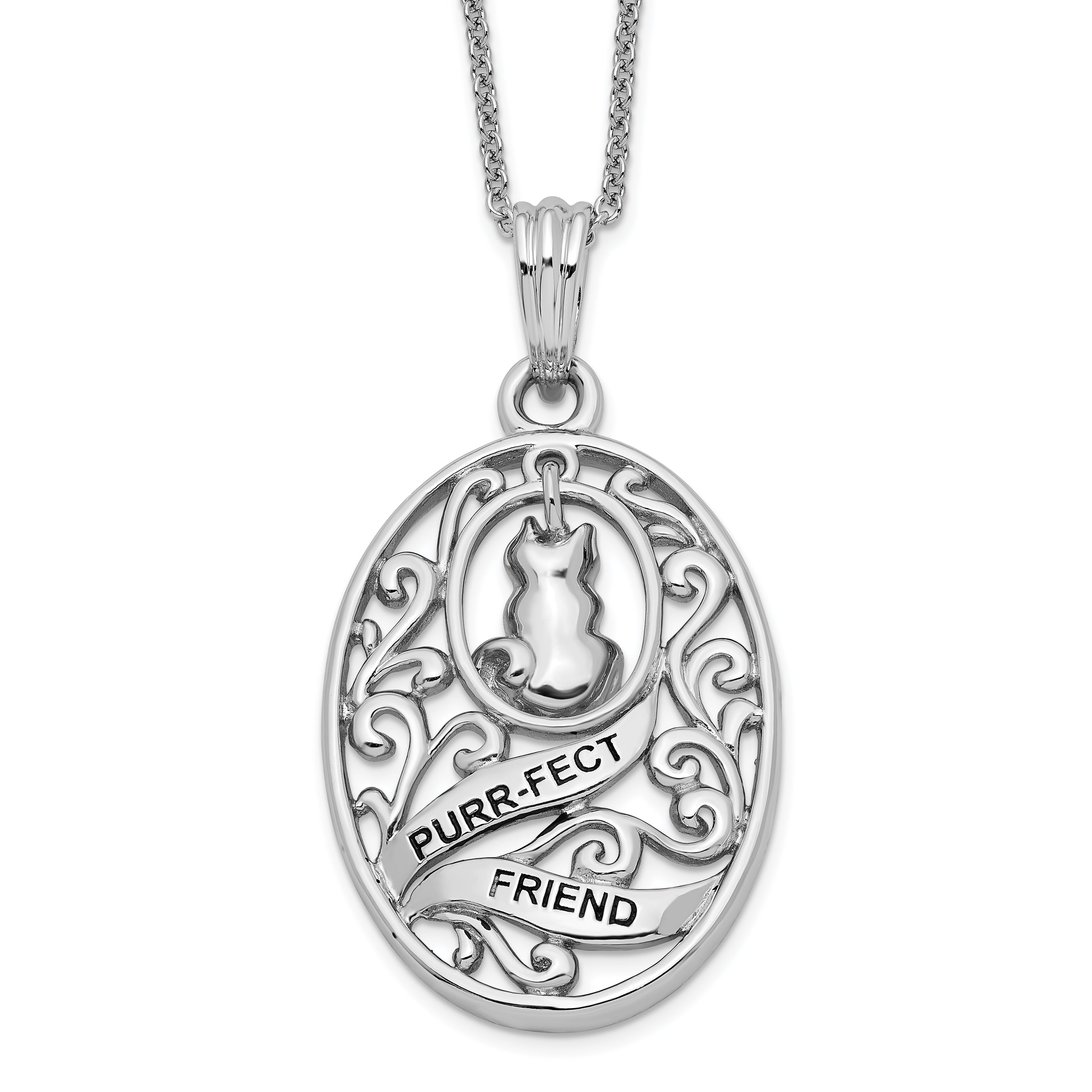 Sentimental Expressions Sterling Silver Rhodium-plated Antiqued Animal Friends-Cat 18in Necklace